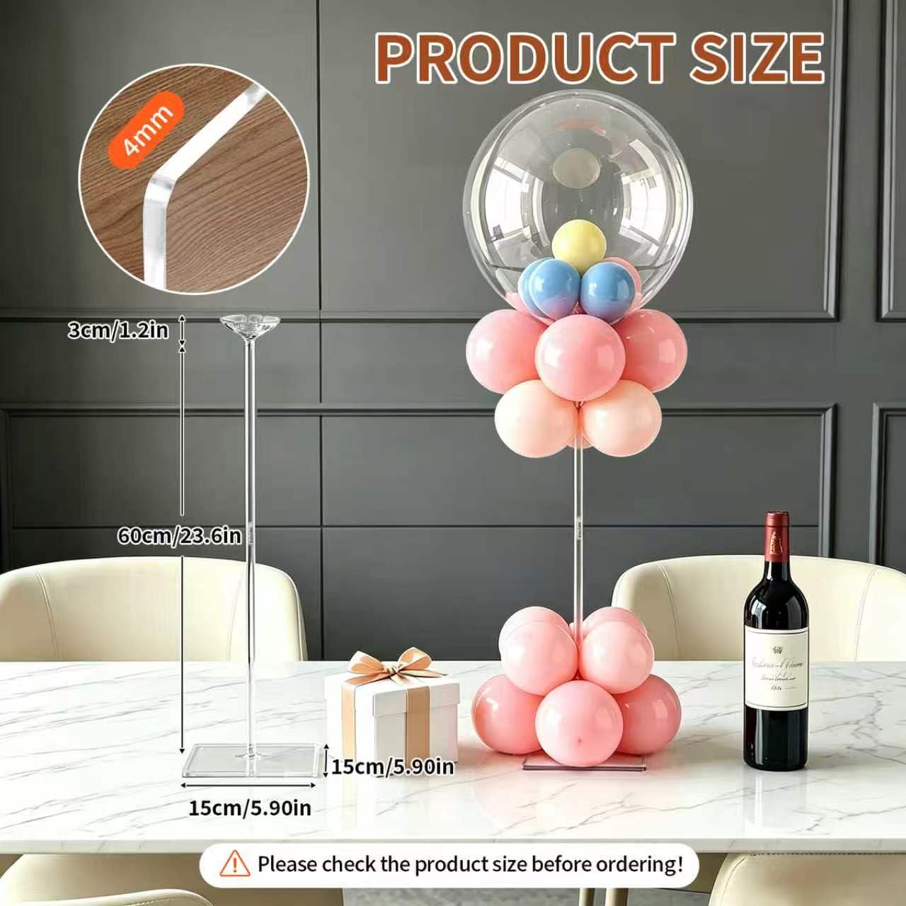 HONTUU 6 Pack Clear Acrylic Balloon Stand Kit, 23.6 Inch Reusable Balloon Sticks Holder with Base Perfect for Tabletop Centerpiece Party Event Decorations (23.6" 6 Pack)