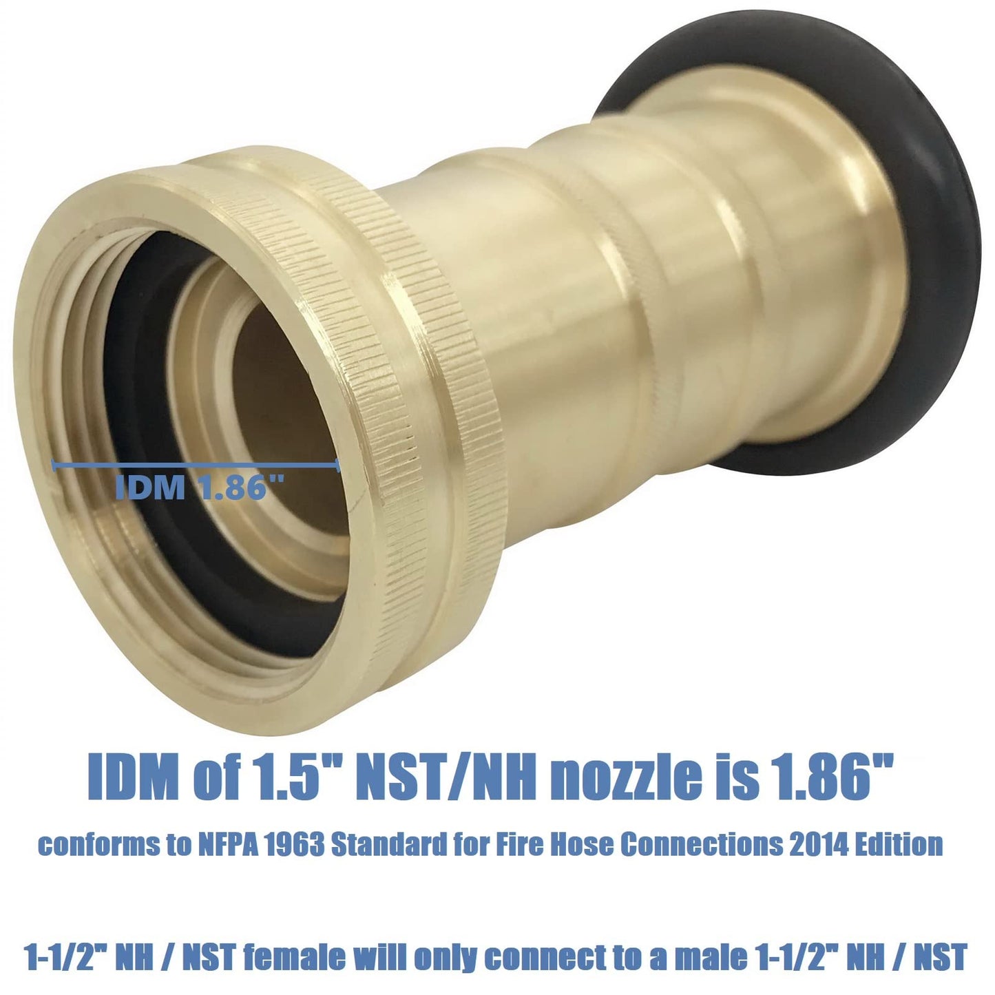Happy Tree 1-1/2" NST/NH Brass Fire Hose Spray Nozzle 85 gpm Fire Equipment Heavy Duty Industrial Jet Fog Nozzle 100 psi FHSN04B