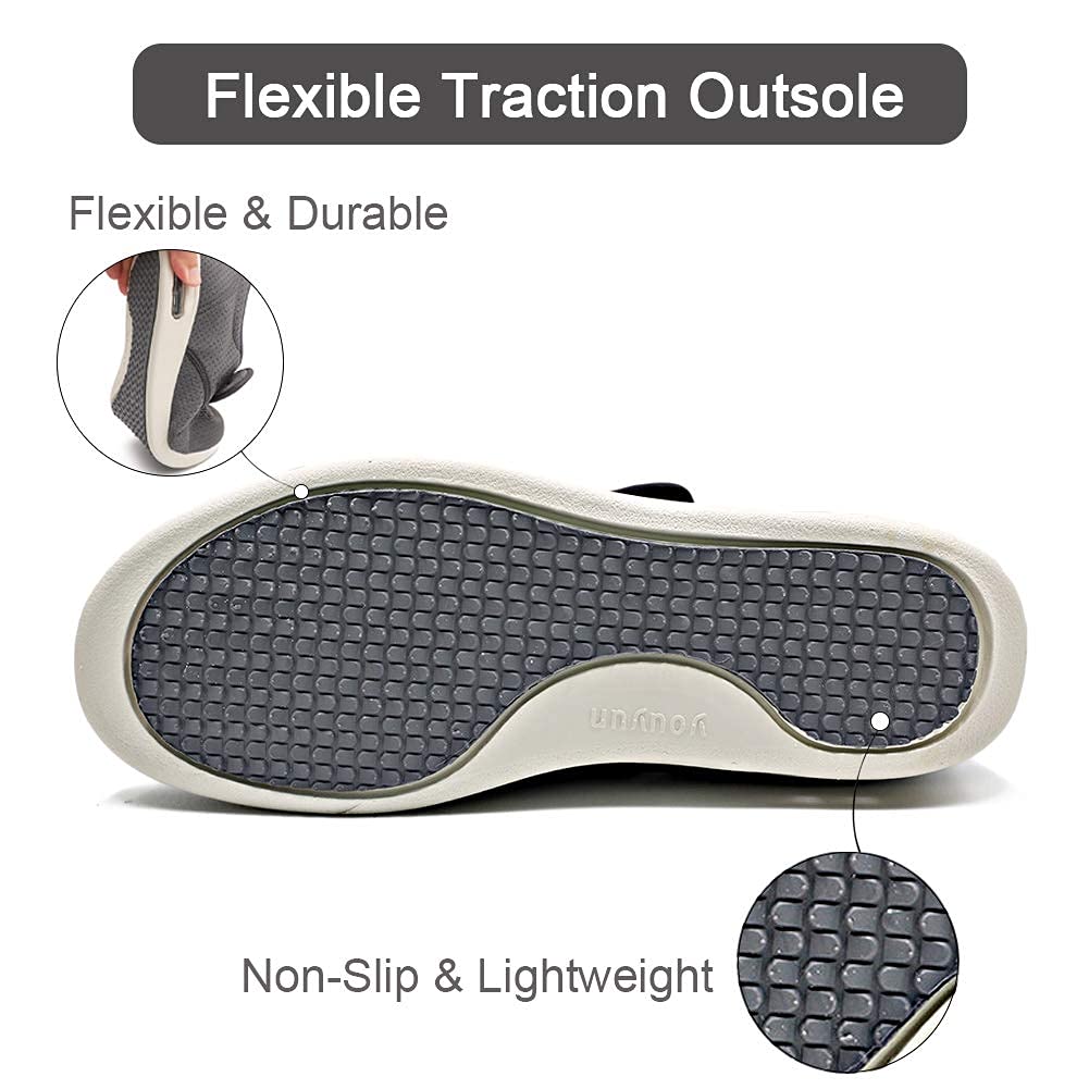Orthoshoes Women's Diabetic Elderly Shoes Mesh Breathable Walking Sneakers Lightweight Adjustable Easy On and Off Strap Summer Slippers for Swollen Feet, Edema, Foot Pain, Bunions, Grey, 7