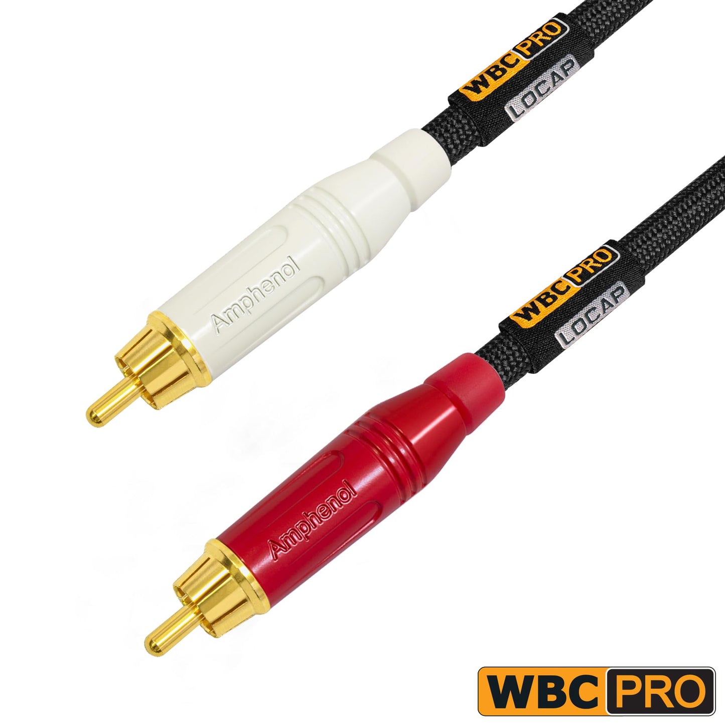 35 Foot RCA Cable Pair - WBC-PRO-LOCAP Low-Capacitance (14pF/ft) 22 AWG Ultra-Silent Audiophile & Professional-Grade Audio Interconnect Cable with Amphenol ACPR Gold RCA Plugs & Black Tweed Jacket