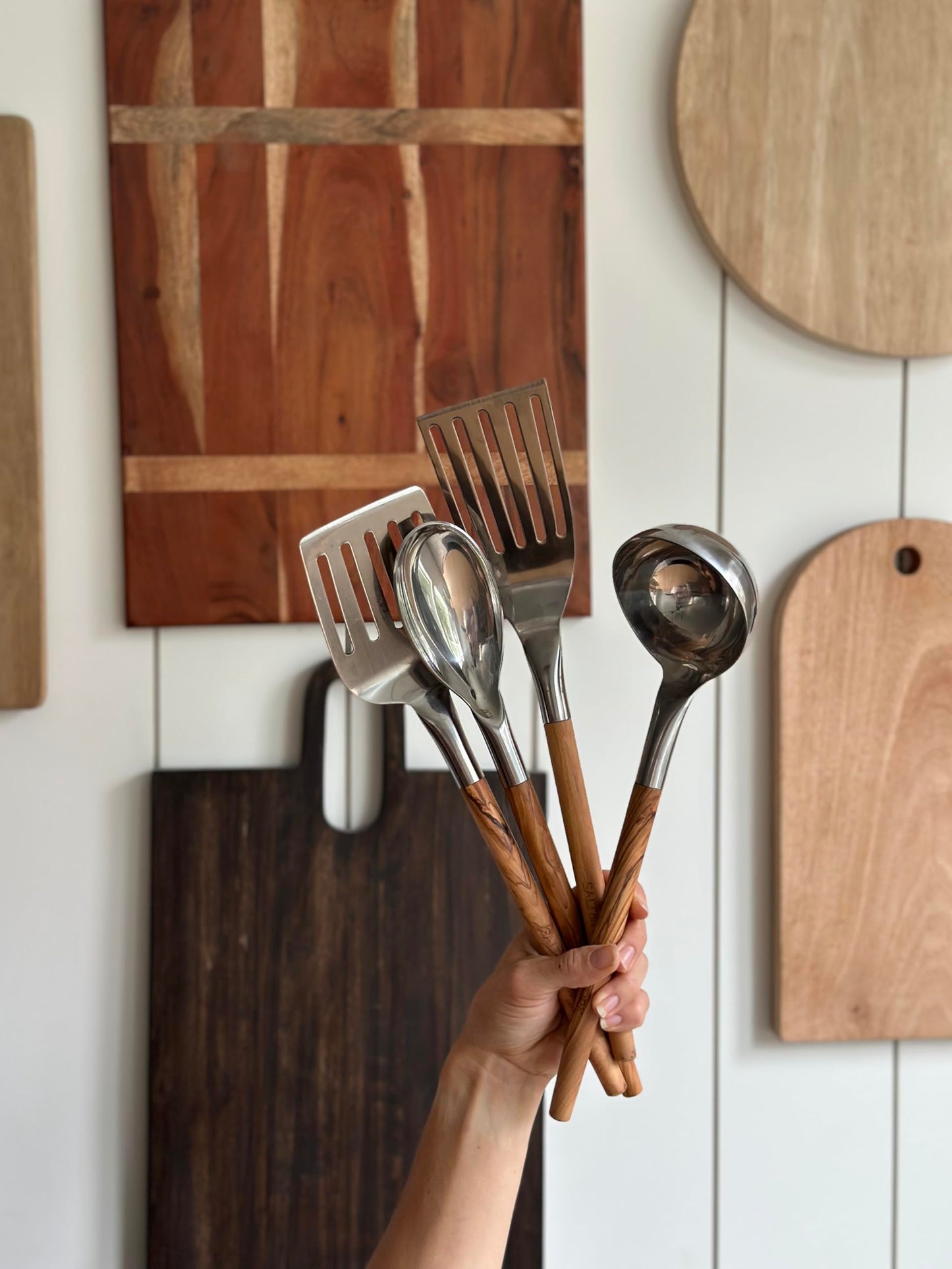 Premium Cooking Utensil Set – Salt & York 4-Piece Olive Wood and Stainless Steel Non-toxic Kitchen Tools with Handcrafted Wooden Handles – Spatula, Ladle, Spoon – Gift for Home Cooks, Kitchen Gift