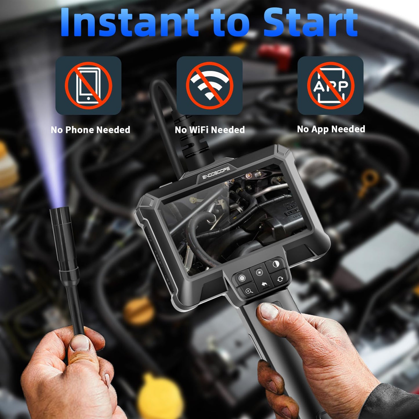 WINWEND Endoscope Camera with Light - IP67 Waterproof Borescope Camera with 8 Adjustable LED Lights | 4.3" LCD Screen Borescope | HD 1080P Inspection Cameras with 16.5ft Semi-Rigid Cord Tools for Men