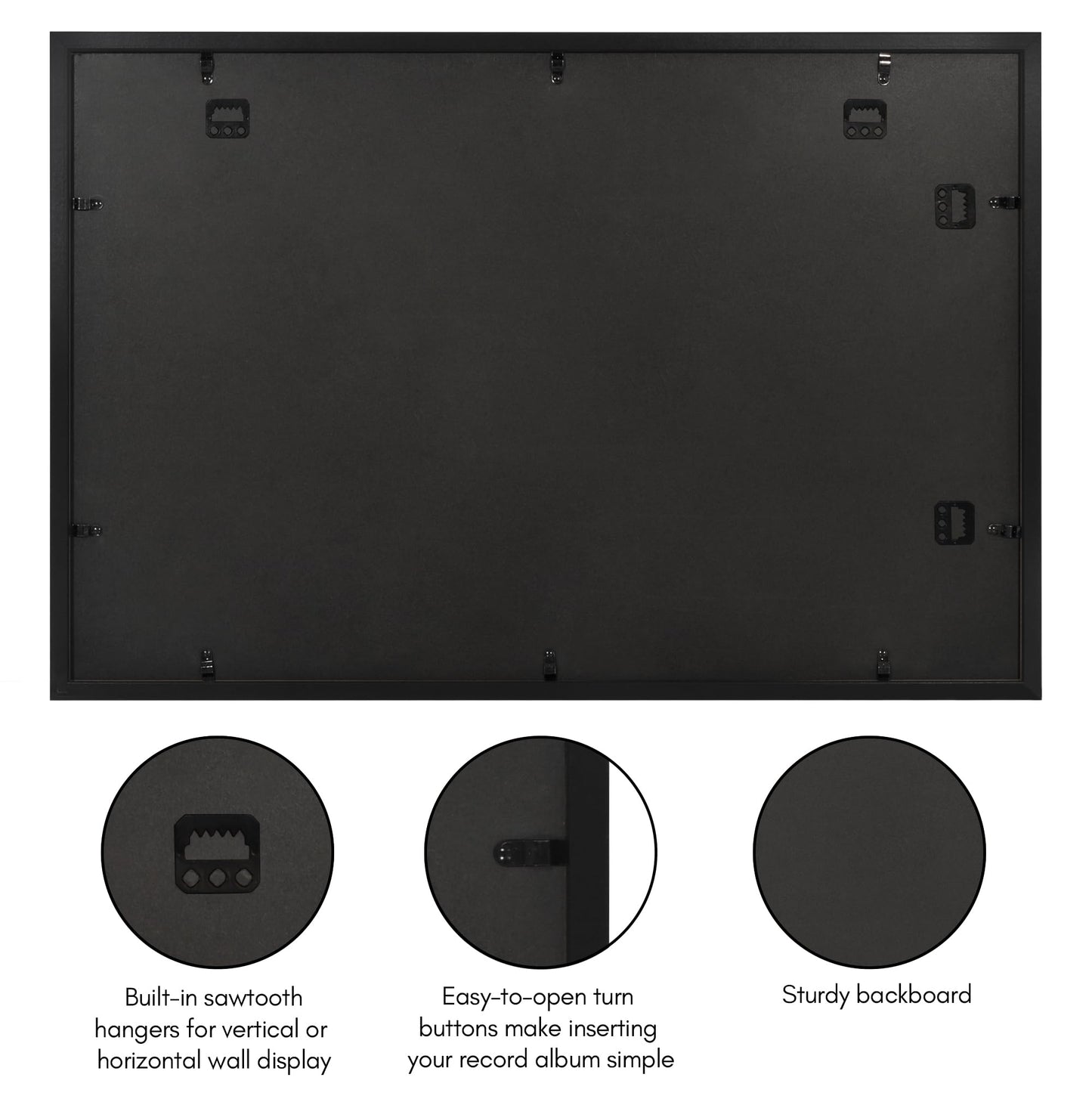 Americanflat 25x16.5 Record Album Frame with Shatter-Resistant Glass - Use as 12.5x12.5 Album Cover Frame with Mat - Brooklyn Portrait Collection - Engineered Wood Square Frames for Wall - Black