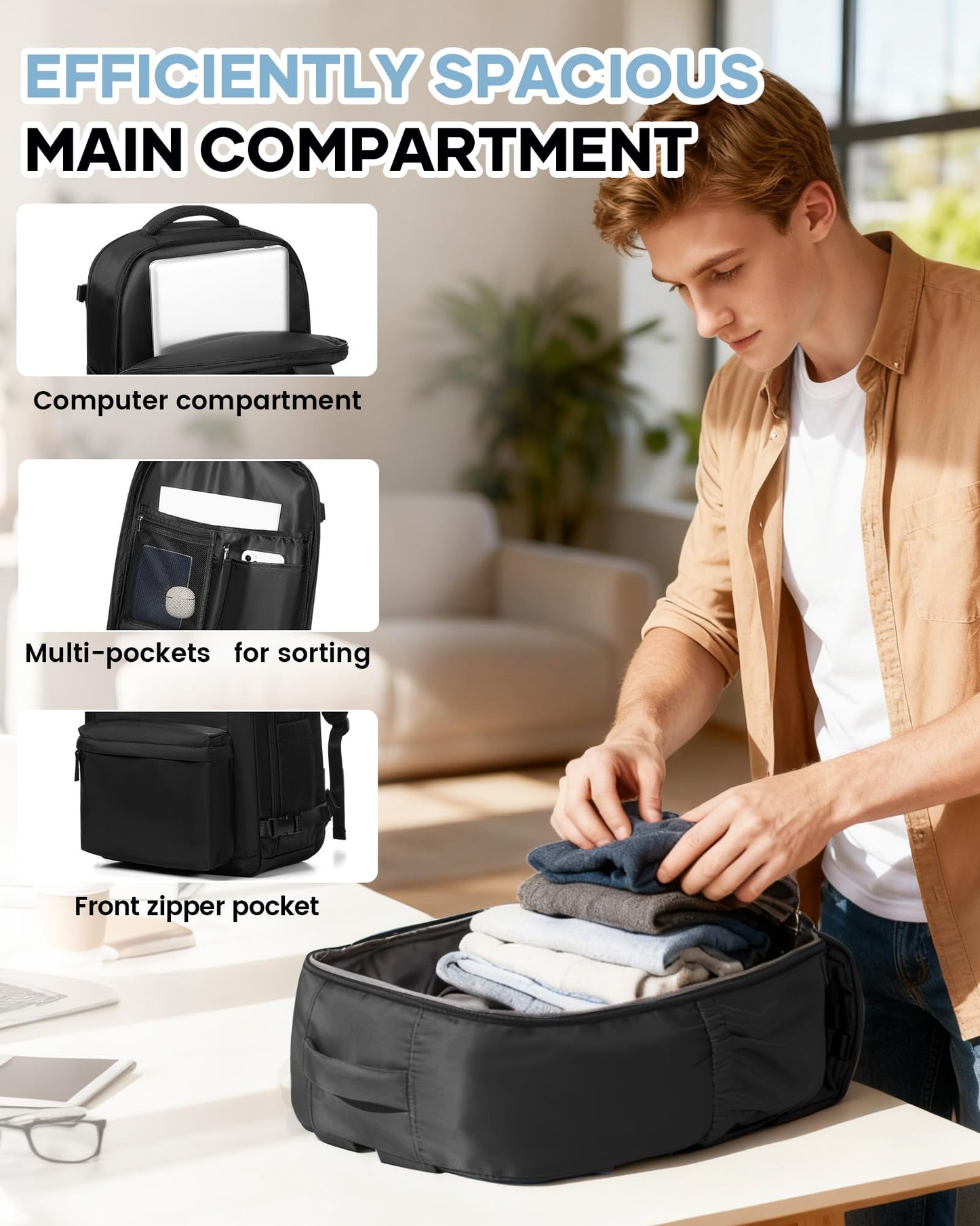 WONHOX Vacuum Seal Backpack for Travel with Air Pump Daypack Carry on Flight Approved Compression Laptop Space Saver Bags Storage with Vacuum System 18x14x8 inches Travel Essentials Bag Women Black