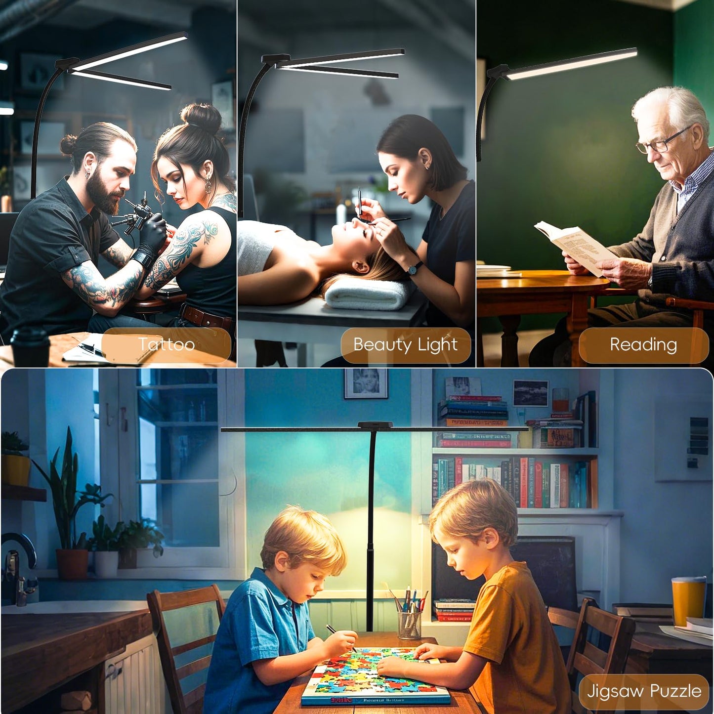 StarMoitic LED Floor Lamp for Living Room, 24W/2400LM Super Bright Dual Head Floor Lamp with Remote & Touch Control, Dimmable Reading Lamp with Adjustable Panels for Bedroom, Office, Craft & Sewing