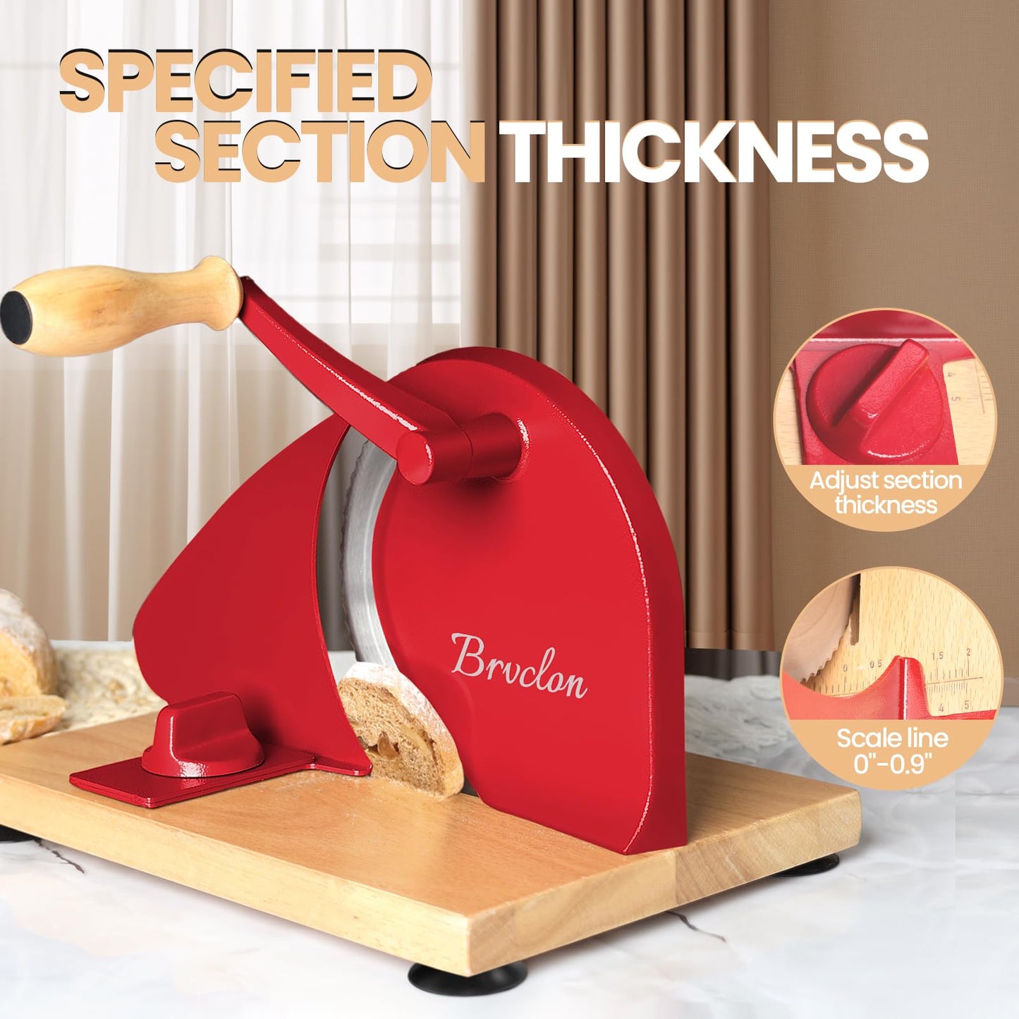 Manual Bread Slicer for Homemade Sourdough Bread, Adjustable Thickness&Evenly Slicing, Hand Crank Bread Slicer with Scale Line and Suction Cup, Serrated Blade Design, Patent