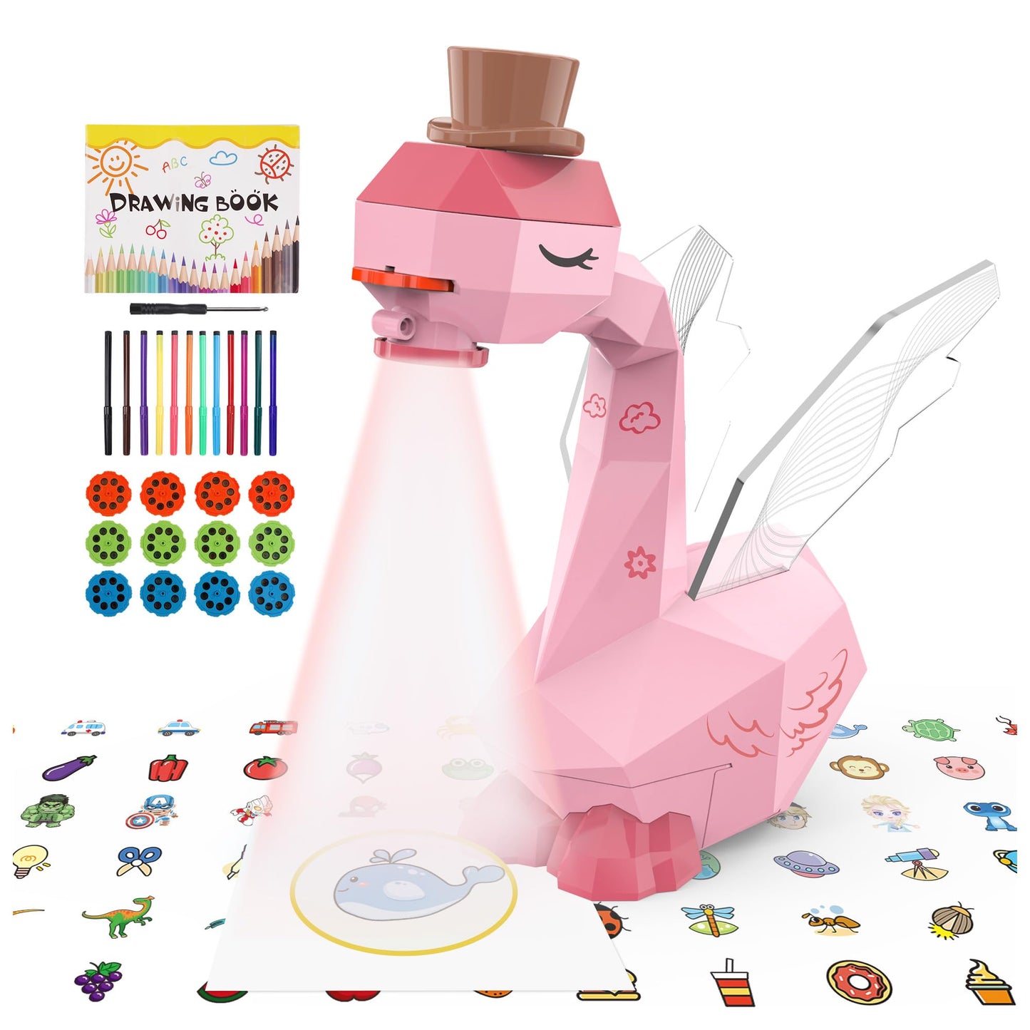 MFEESYOB Kids Drawing Projector, Drawing and Drawing Projector for Kids with Cute Swan Appearance, Smart Art Sketch Projector with 96 Templates, Toddler Toys