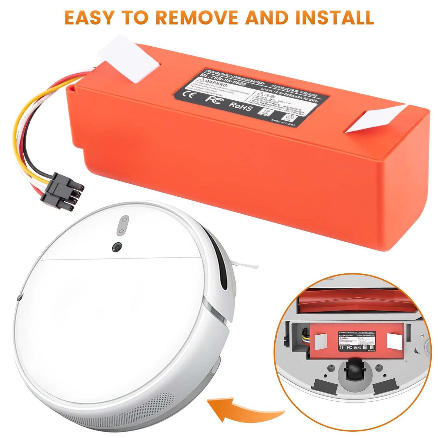 TUEESN 14.4V 6500mAh Replacement Battery for Roborock S4 S5 S50 S6 S7 S7 Max
