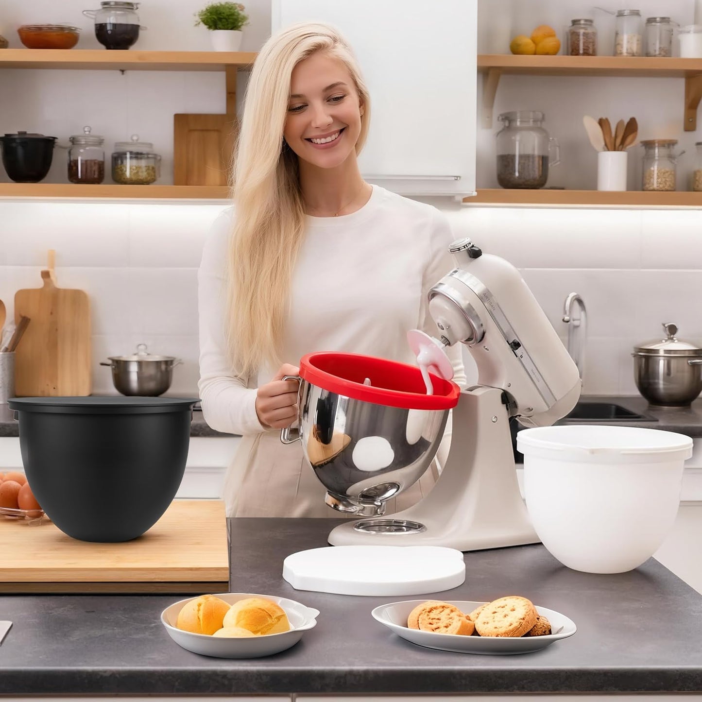 GuanQiao Silicone Bowl Liners for 5 Qt KitchenAid Mixers, 3 Liners with Lids