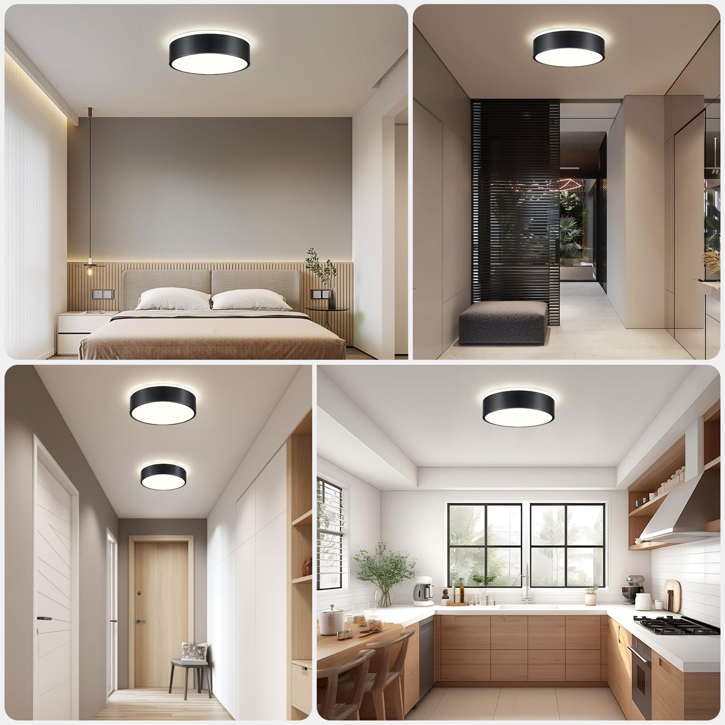 Dimmable Modern Flush Mount Ceiling Lights, Black 5CCT LED Ceiling Light Fixture, Minimalist Round Kitchen Lighting Fixtures for Bedroom, Laundry Room, Hallway, Entryway, 11.8 Inch