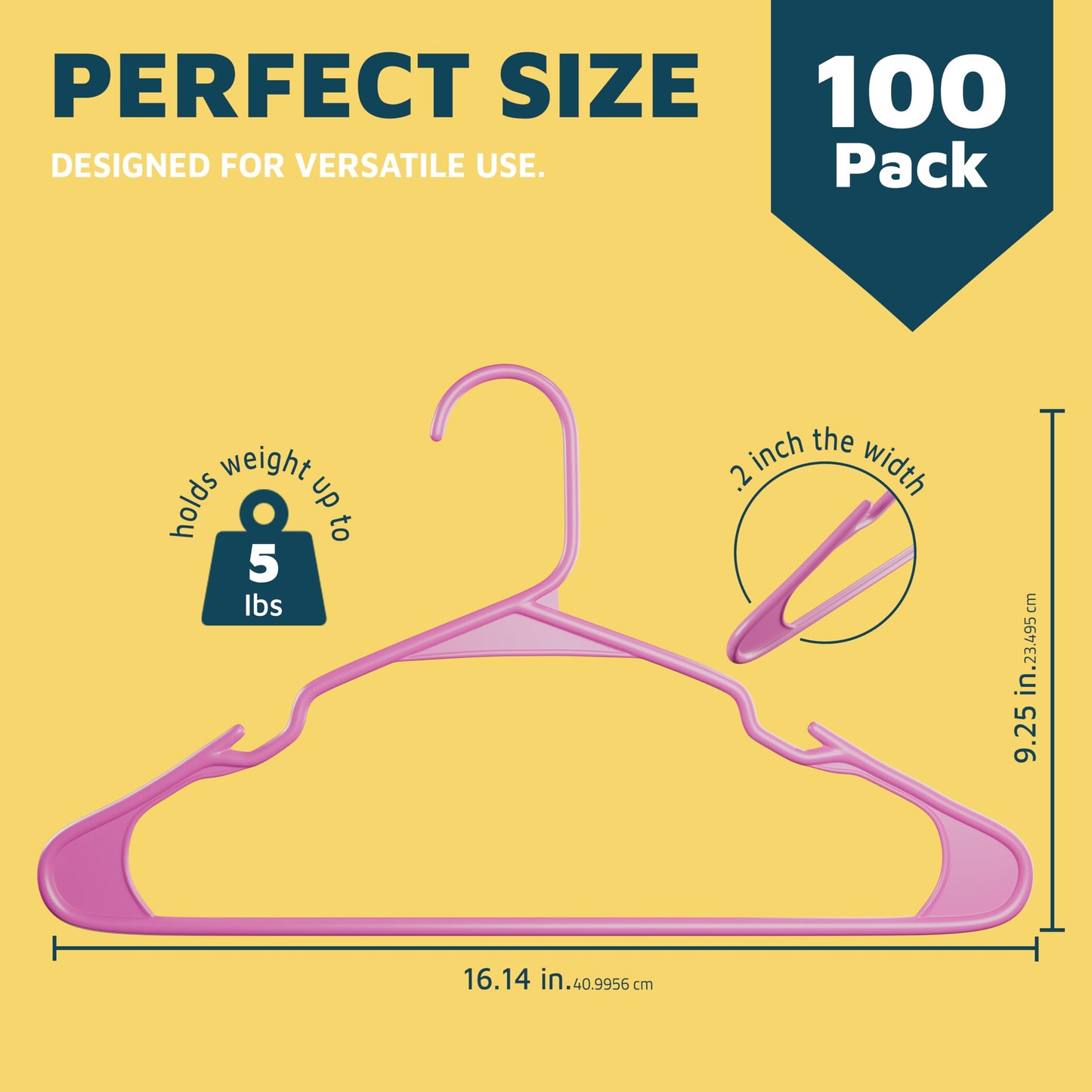 Lifemaster Plastic Clothes Hangers – Heavy Duty Hanger Set, for Organizing Clothes, Dresses, and Coat, Holds Up to 5 lbs, Space-Saving Hangers with Non-Slip Shoulder Grooves, Pack of 100, Pink