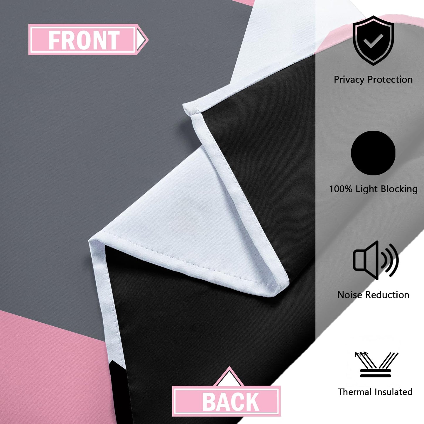Tyrot Pink 100% Blackout Curtains for Bedroom 84 inch Length 2 Panels Set White Grey Modern Abstract Geometric Black Out Curtains Insulated Room Darkening Window Drapes for Girls Living Room, 52Wx84L
