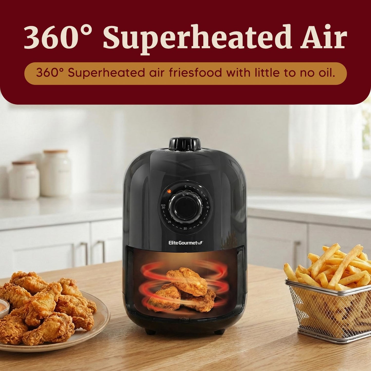 Elite Gourmet EAF-1121X Personal 1.1 Qt. Compact Space Saving Electric Hot Air Fryer Oil-Less Healthy Cooker, Timer & Temperature Controls, 1000W Black