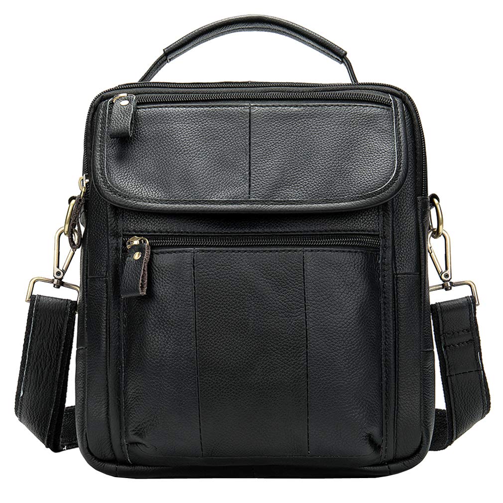 Leather Business Messenger Bag Shoulder Handbag for Men Travel Outdoor Crossbody Handbags Briefcase Wallet Phone Pouch Purse Casual Daypack Black