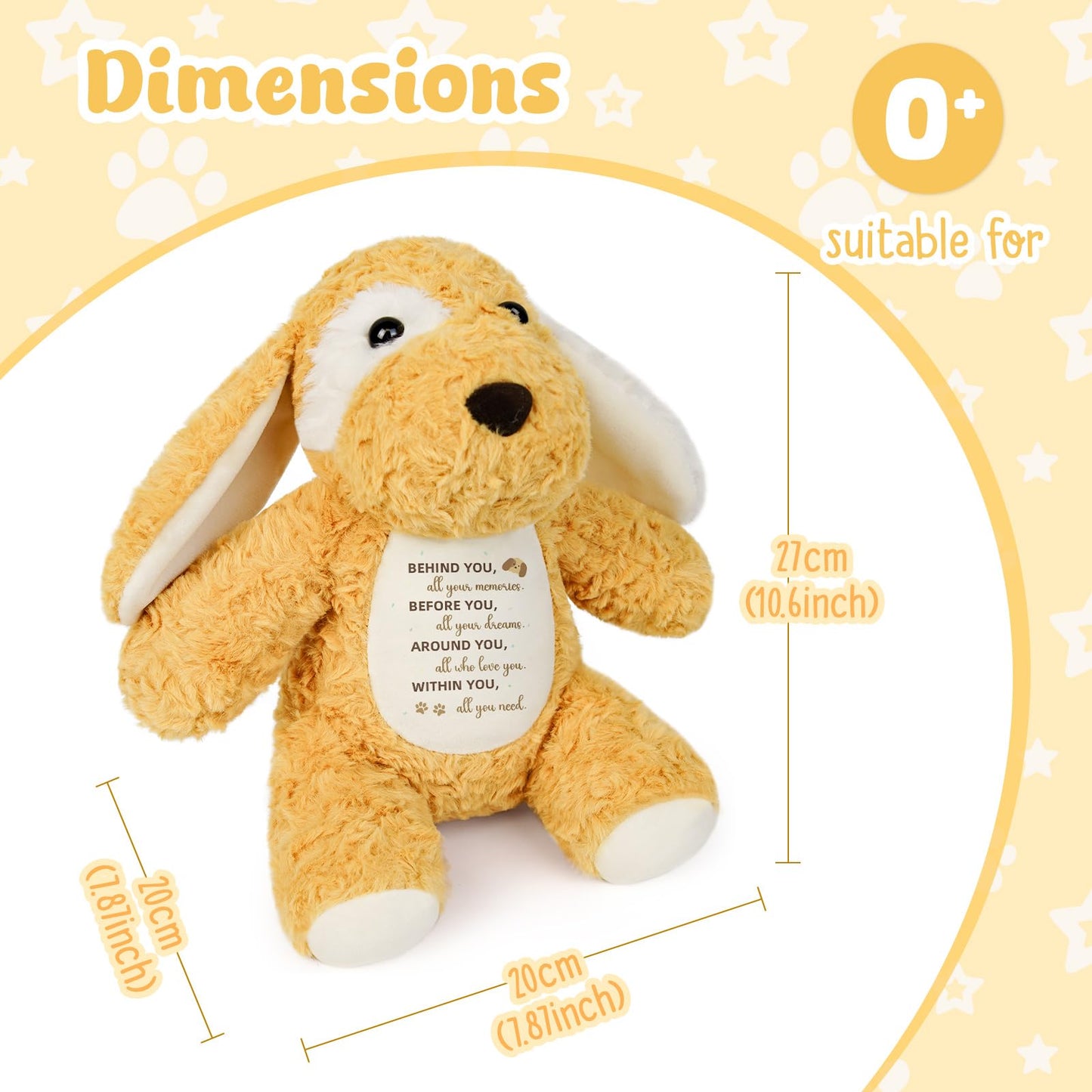 WoollyPearl Soft Puppy Dog Stuffed Animal with Positive Affirmation Message, Inspirational Farewell Graduation Birthday Gifts for Kids Daughter Son Friends, Thoughtful Leaving Goodbye Retirement Gift