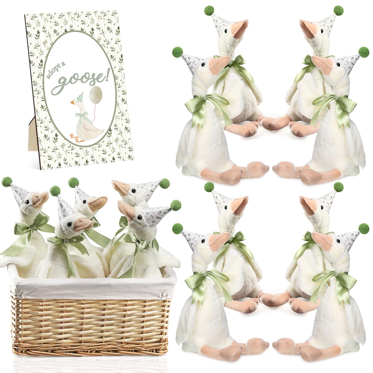 Blueweenly 8 Sets One Silly Goose Birthday Decoration 15.7 Inch Soft Silly Goose Stuffed Animal Hat with Wood Table Decor for Birthday Party Decoration