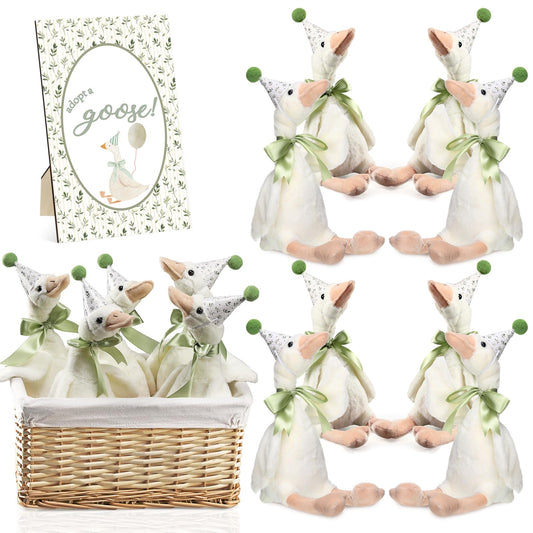 Blueweenly 8 Sets One Silly Goose Birthday Decoration 15.7 Inch Soft Silly Goose Stuffed Animal Hat with Wood Table Decor for Birthday Party Decoration