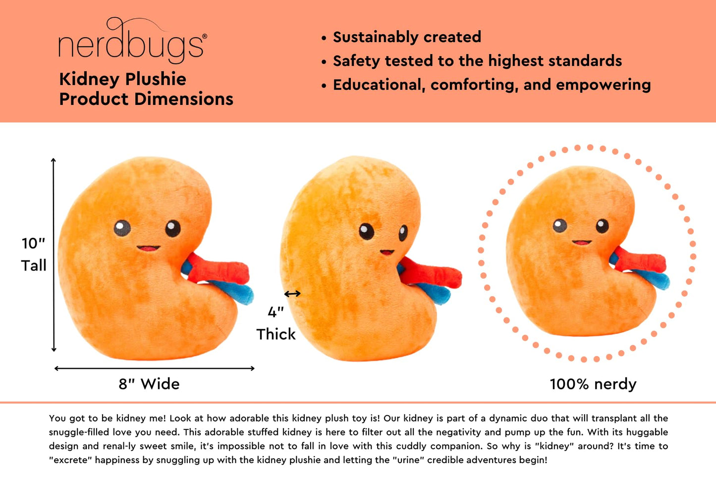 nerdbugs Kidney Plush - Urine for a Treat!- Large Kidney Plush Organ Toy/ Kidney transplant gift/ Health education gift/ Dialysis gift