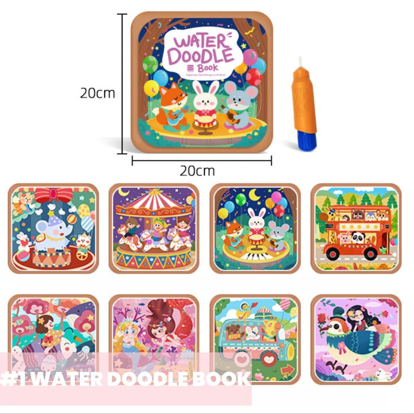 FZRMU Toddler Reusable Water Doodle & Sticker Busy Book Set, 3 Pack (2 Water Painting Books + 1 Preschool Activity Book) with Pens & Cards, Mess-Free Educational Learning Toys for Kids Ages 3+