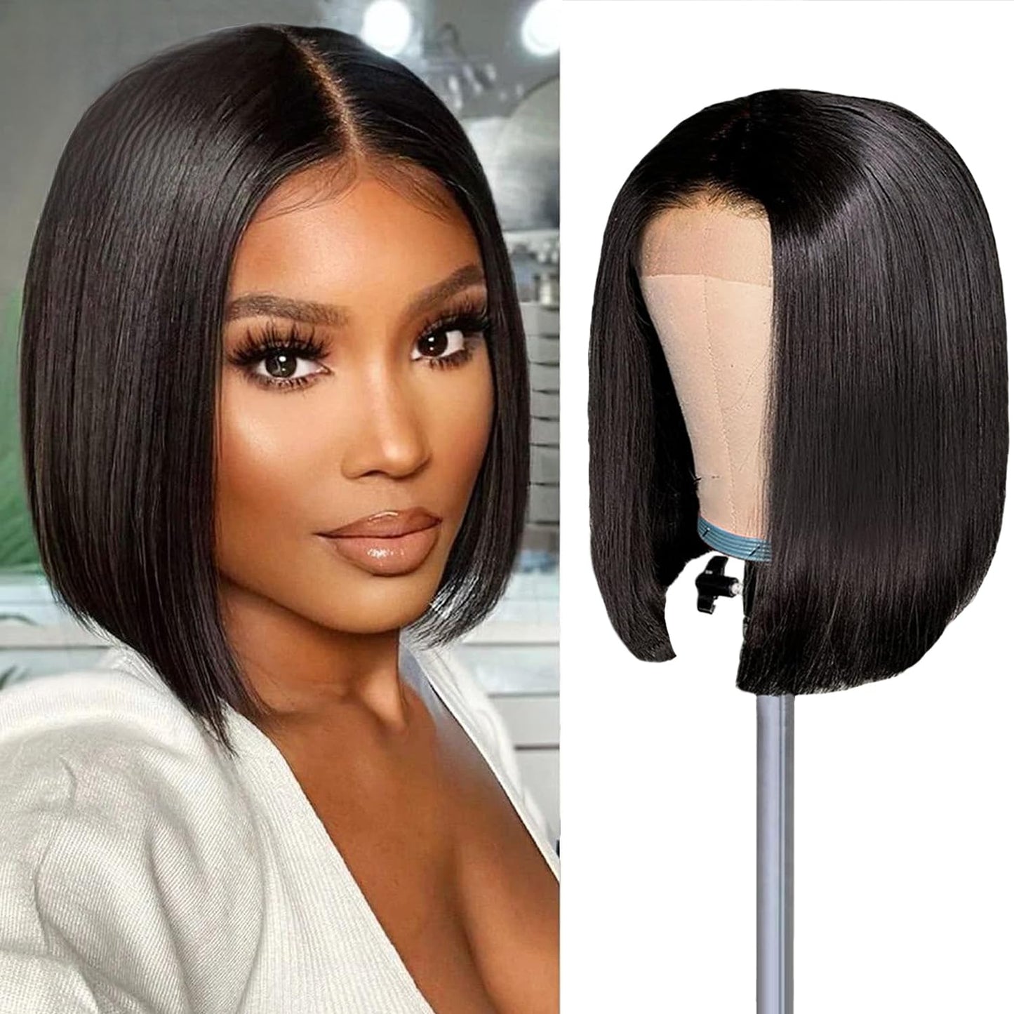 8 Inch+10 Inch Bob Wig Human Hair 13x4 HD Transparent Lace Front Bob Wigs Human Hair Straight Lace Frontal Bob Wig Glueless Wigs Pre Plucked With Baby Hair for Black Women Natural Color