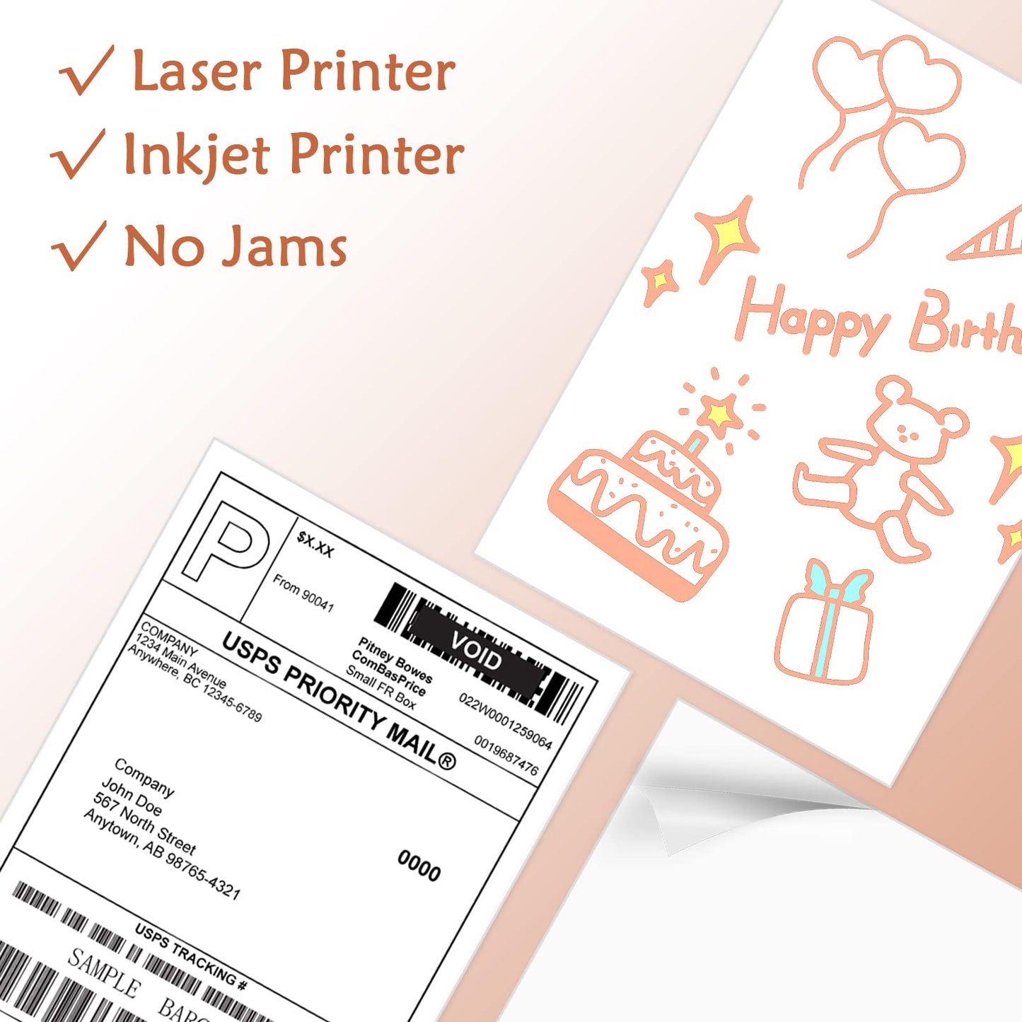 9527 Product Full Sheet Shipping Labels, 8-1/2" x 11" Blank White Sticker Paper, Self Adhesive Address Labels for Laser/Inkjet Printers, 500 Labels