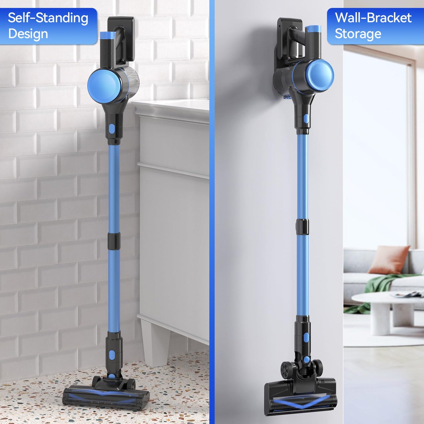 N8 Cordless Vacuum Cleaner,Lightweight Stick Vacuum with Powerful Suction,2200mAh Battery,40 Mins Runtime,Self-Standing, Rechargeable Vacuum Cleaners for Home Hardwood Floor Carpet Pet Hair (Navy)