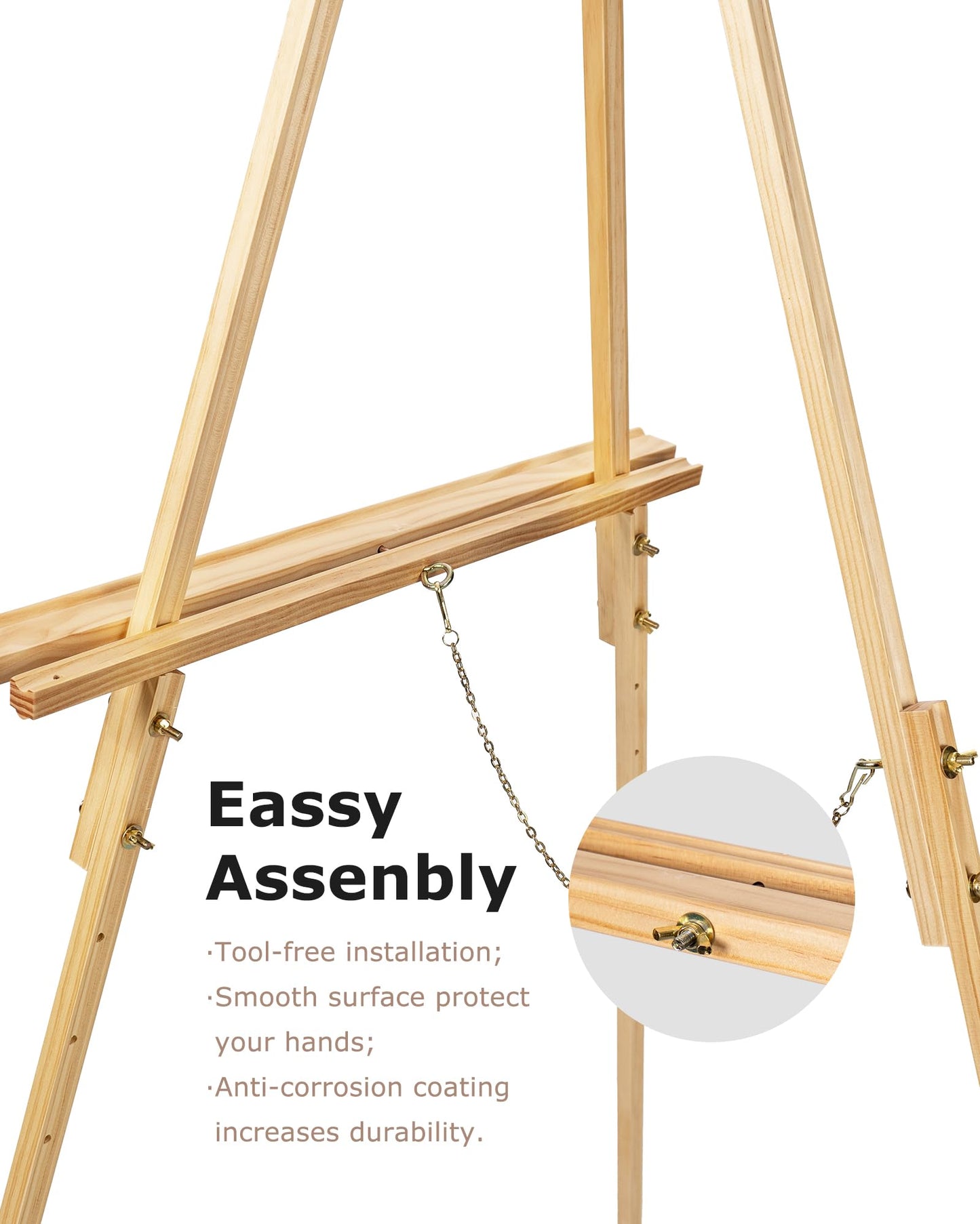 DJAR 3 Pcs 63" Wooden Easel Stand for Sign, Dual-use Adjustable Height, Wood Floor Display Easel for Wedding, Welcome Board, Poster, Picture, Photo- Natural