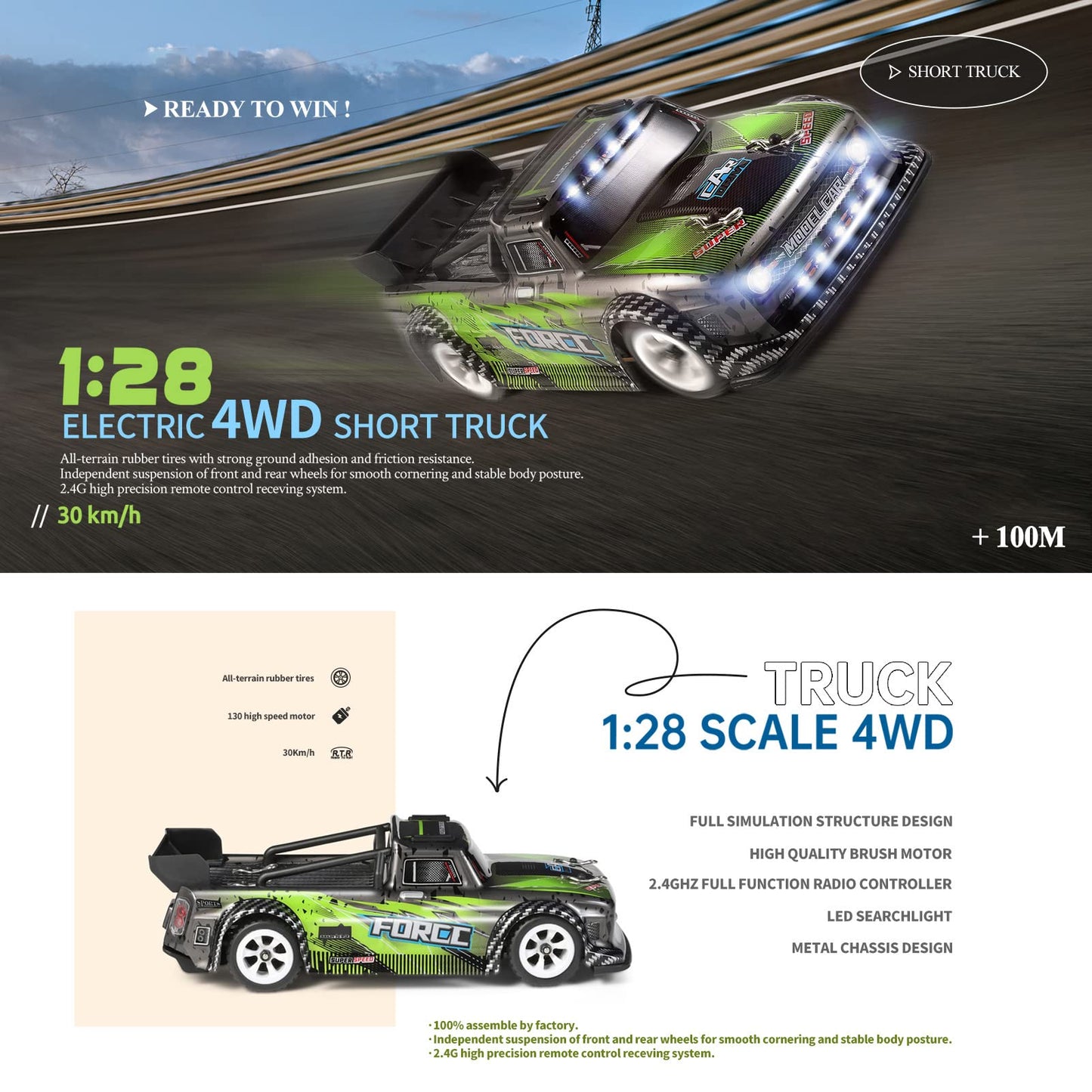 GoolRC WLtoys 284131 RC Drift Car, 1:28 Scale 4WD 30KM/H High Speed Electric Drifting Car RTR, Metal Chassis, 2 Batteries for Adults