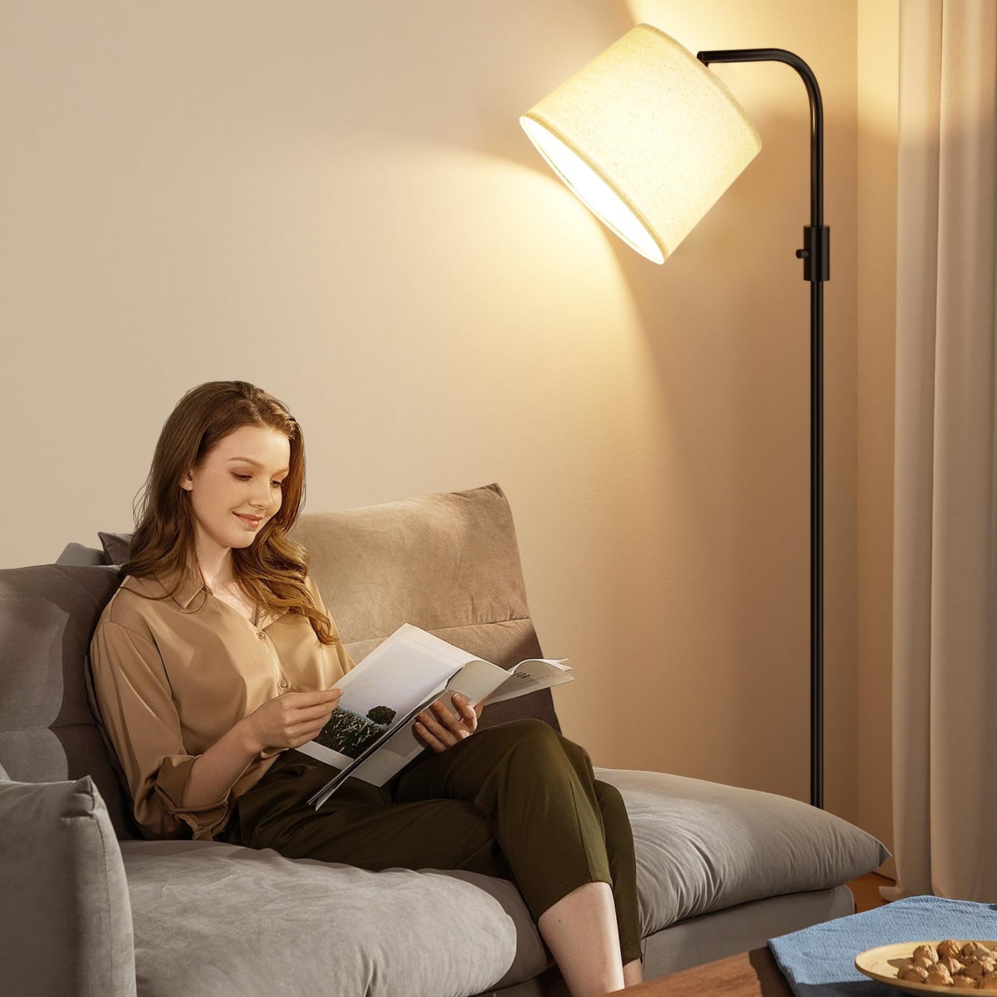 Ambimall Fully Dimmable Floor Lamp with 9W LED Bulb, Standing Lamp for Living Room with Adjustable Head, Modern Standing Tall Light with Rotary Switch for Office