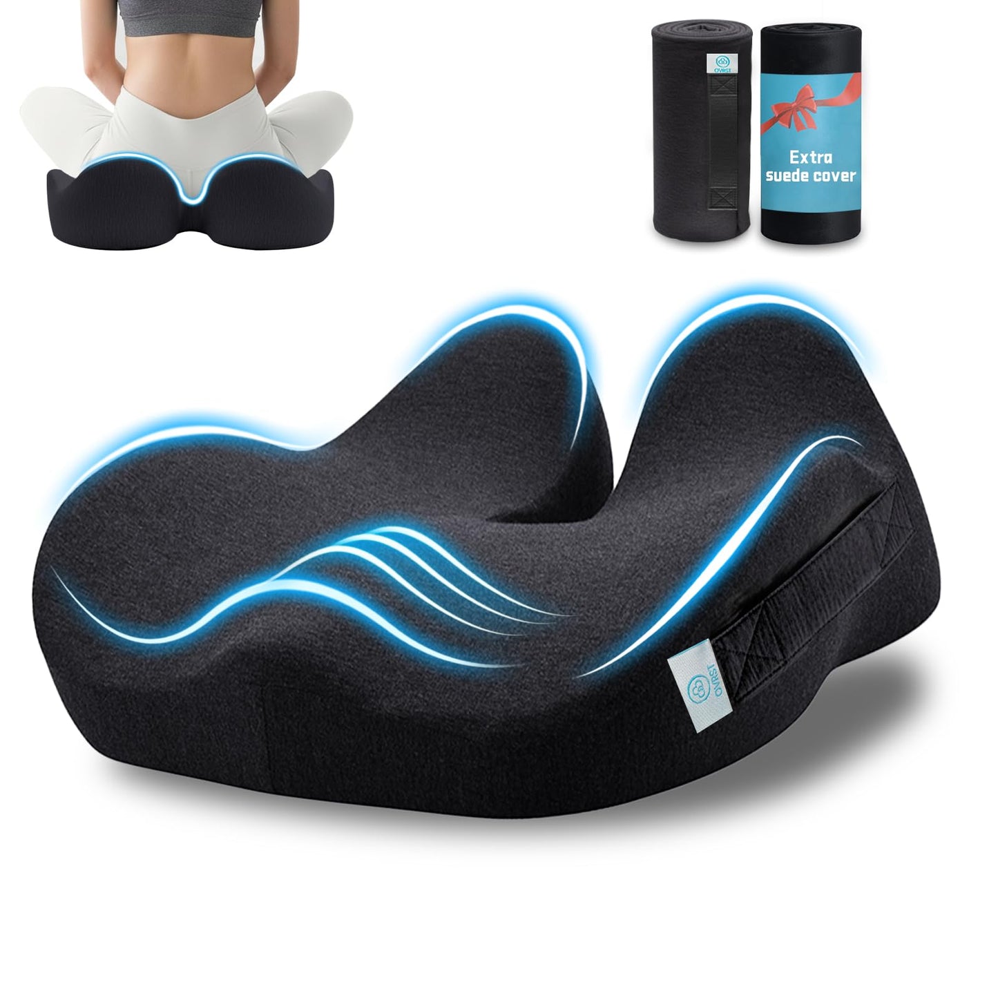 OVRST Seat Cushion,Ergonomic Chair Cushions for Sit Bone Tailbone Pain Relief,Sciatica & Back Support,Memory Foam Butt Pillow for Office,Car,Home,Gaming,Wheelchair