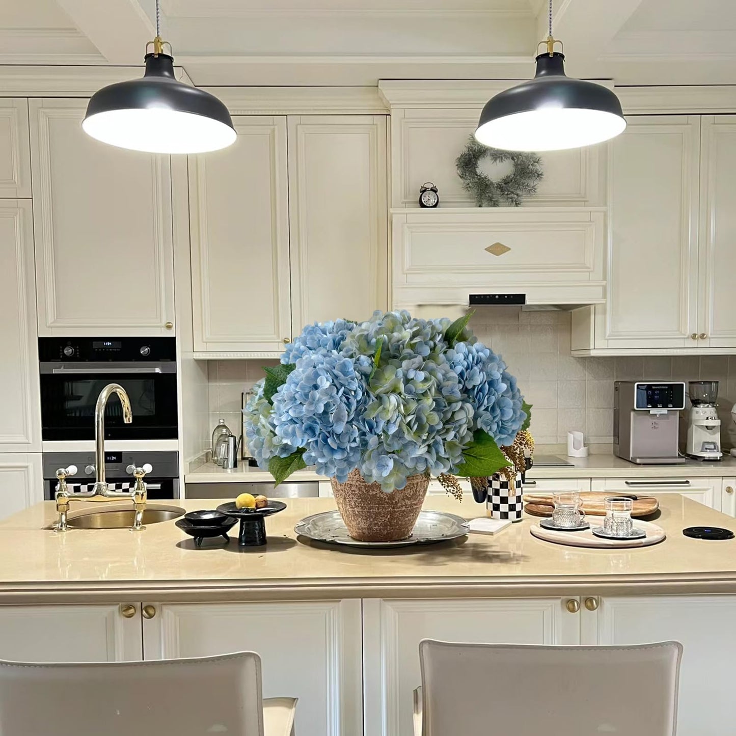 YalzoneMet 4Pcs Light Blue-Green Real Touch Hydrangea Artificial Flowers 21'' Faux Latex Hydrangea Flowers for Wedding Table Centerpieces Fake Flowers for Party Home Kitchen Living Room Decor