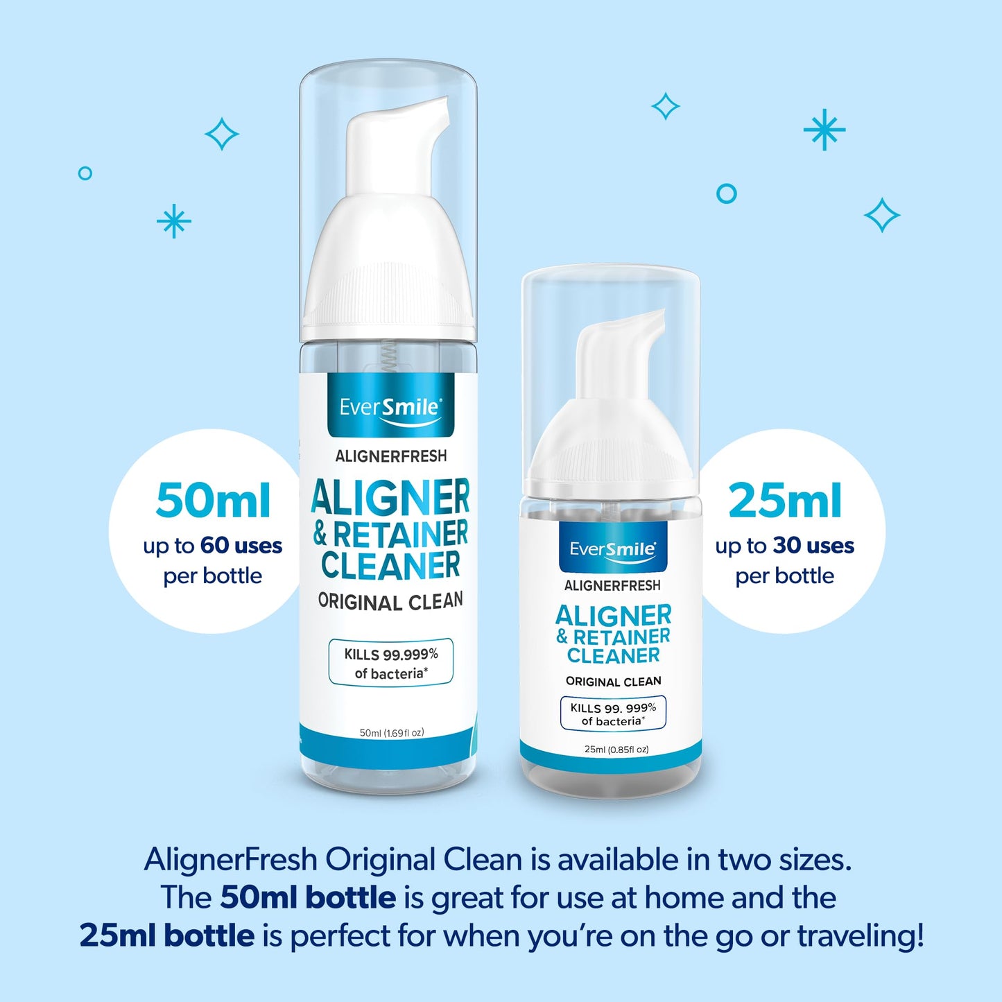 EverSmile AlignerFresh Original Clean Foam – Cleaner Compatible w/Invisalign and All Clear Aligners & Retainers – Eliminates Bacteria, Whitens Teeth, Fights Bad Breath – 50ml (2 Pack)