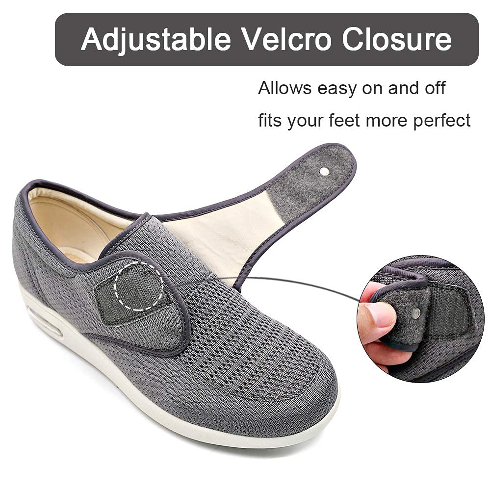 Orthoshoes Women's Diabetic Elderly Shoes Mesh Breathable Walking Sneakers Lightweight Adjustable Easy On and Off Strap Summer Slippers for Swollen Feet, Edema, Foot Pain, Bunions, Grey, 7