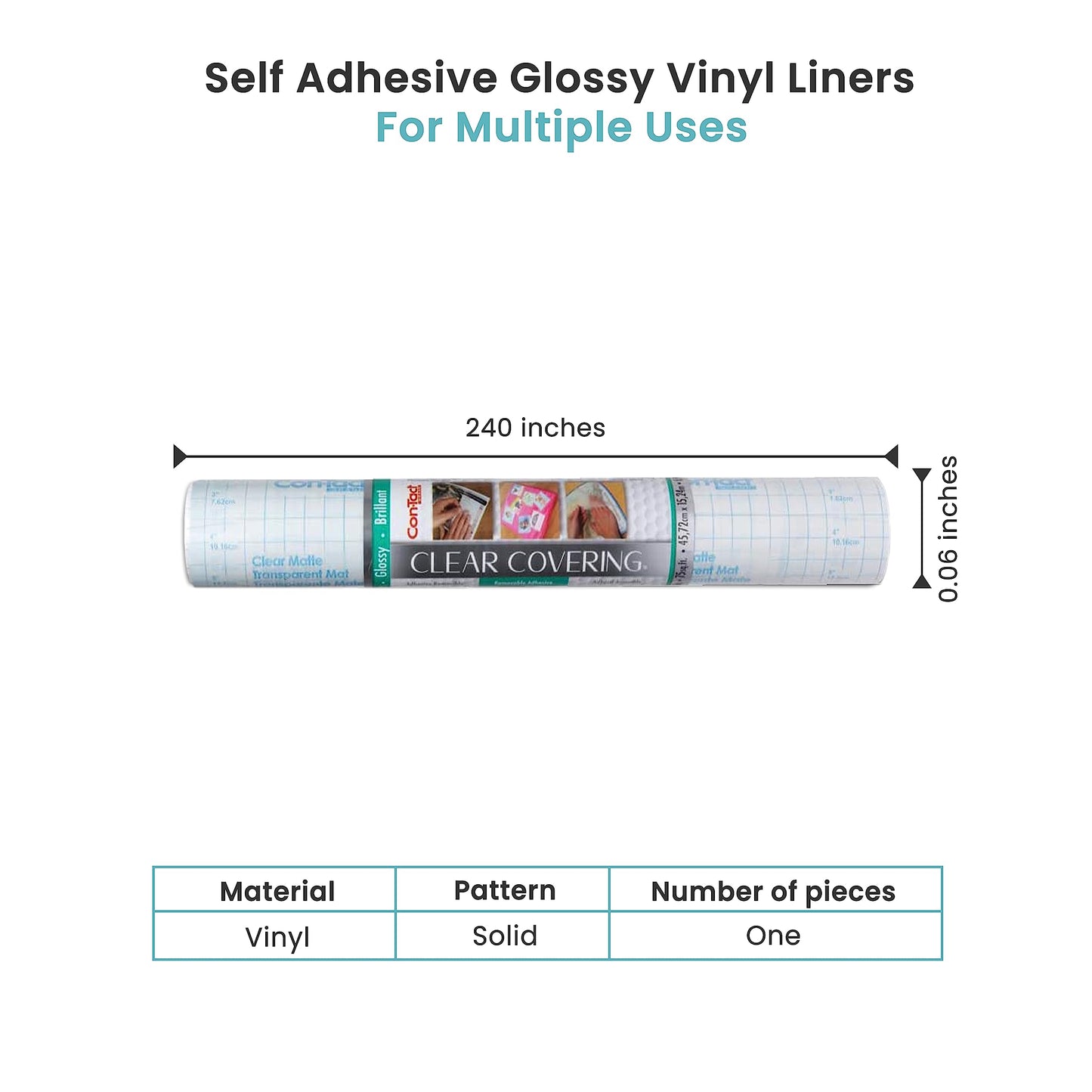 Con-Tact Brand Creative Clear Covering, Versatile and Self-Adhesive Shelf Liner, Ideal Privacy Film, Protective Clear Vinyl, 18'' x 50', Glossy
