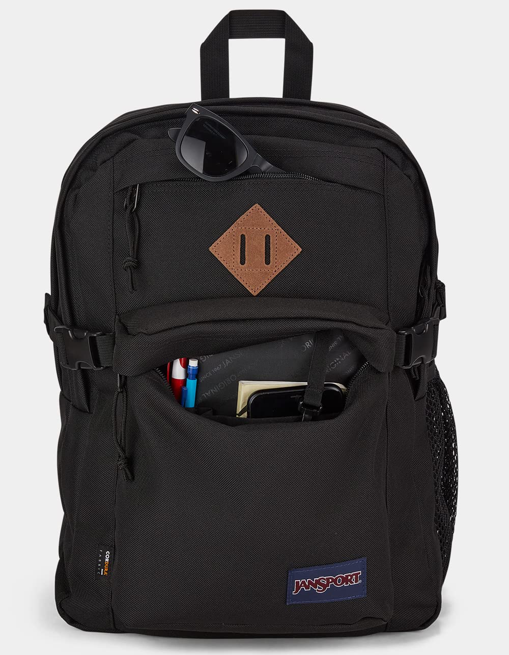 JanSport Main Campus FX Backpack - Travel or Work Bag w 15-Inch Laptop Pack with Leather Trim, Black