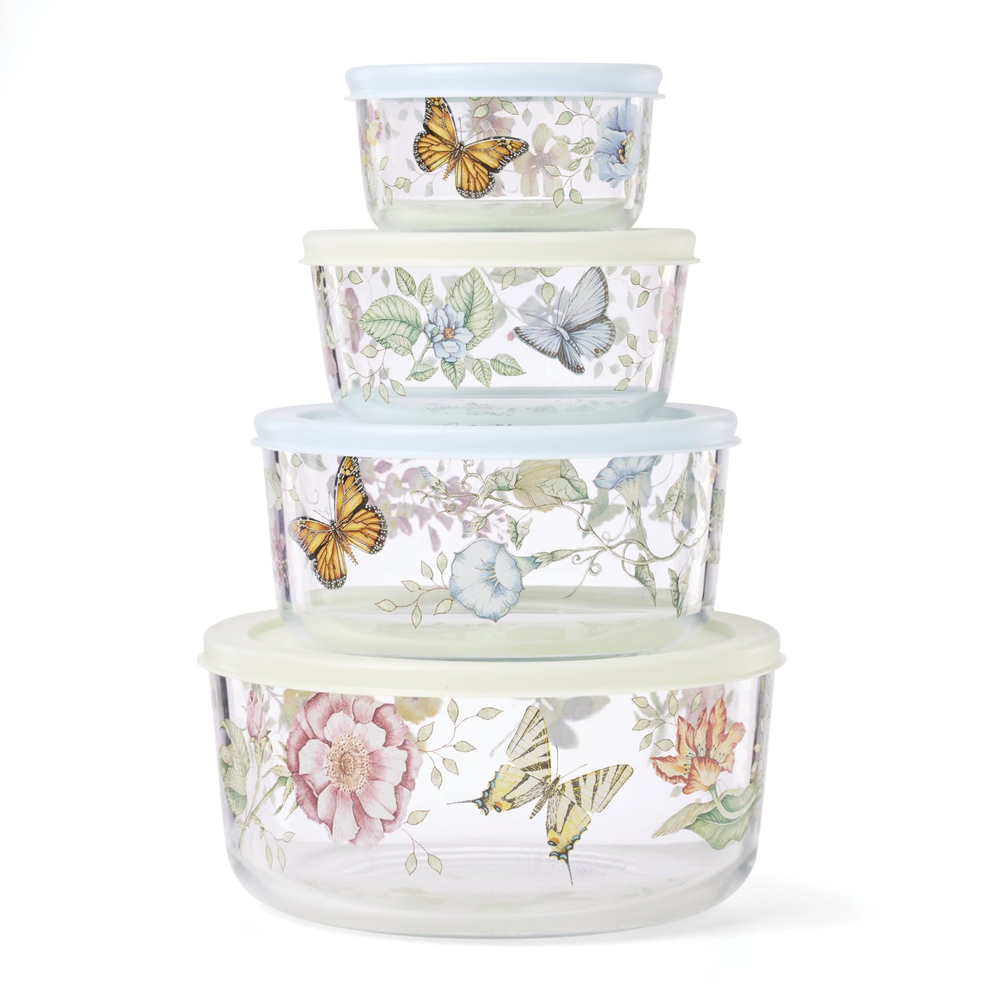 Lenox 897944 Butterfly Meadow Glass Food Storage Containers With Lids, Set Of 4