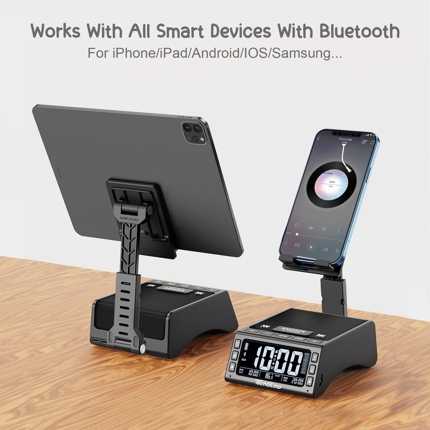 Gifts for Men Women-TechGlow Foldable Cellphone Stand with Bluetooth Speaker Charging Station Birthday Gift Idea for Mom Dad Cool Gadget Tech Gifts