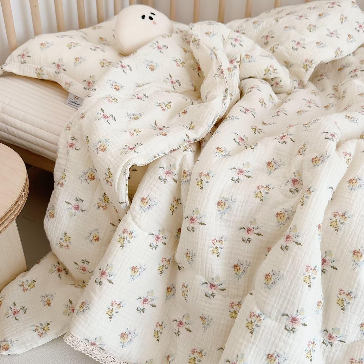 BuLuTu Muslin Nursery Blanket for Toddlers Girls Boys Baby Quilt Soft Cotton Toddler Blanket Crib Quilt for All Seasons, Lightweight Breathable, Washable, Azalea Pattern, 47x59 Inches