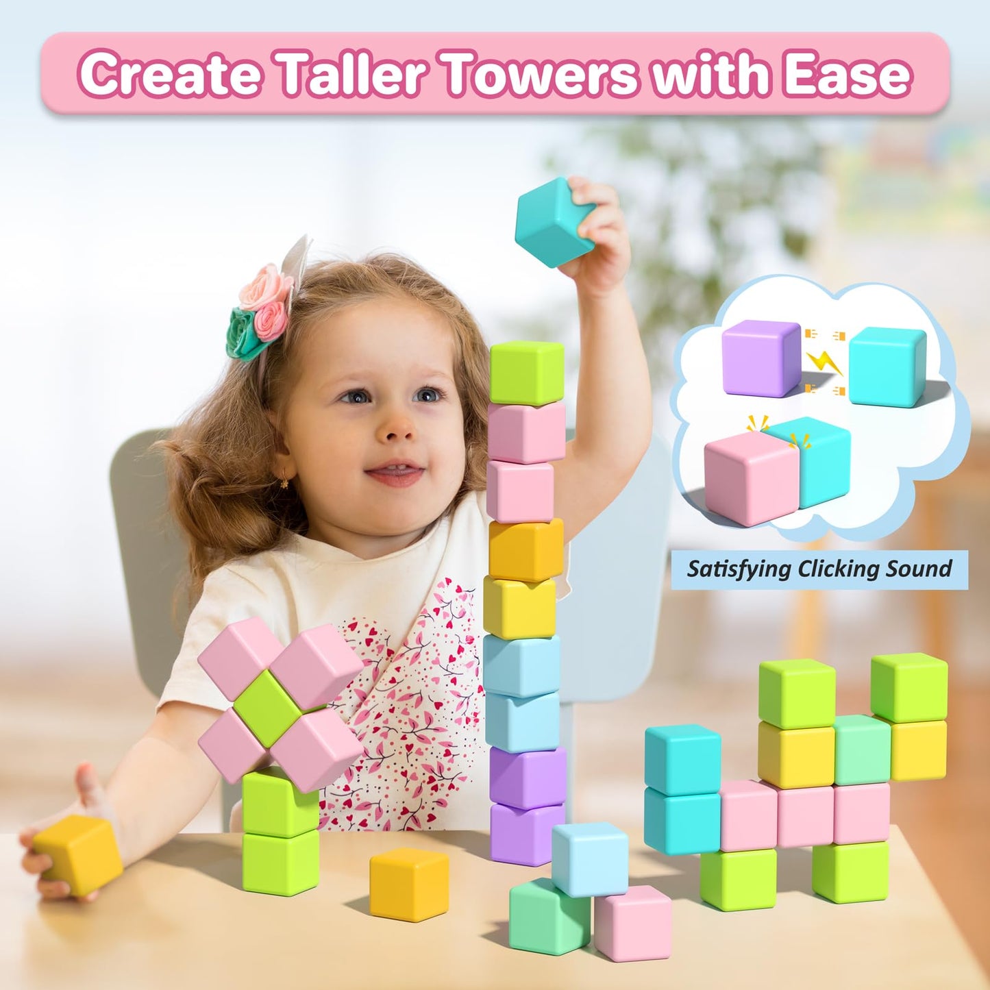 Magnetic Blocks for Toddlers 1-3, 56PCS 1.34in Large Macaron Magnet Building Cubes for Kids, Stem Preschool Stack Construction Educational Toys for 3-5 Years Old Boys Girls