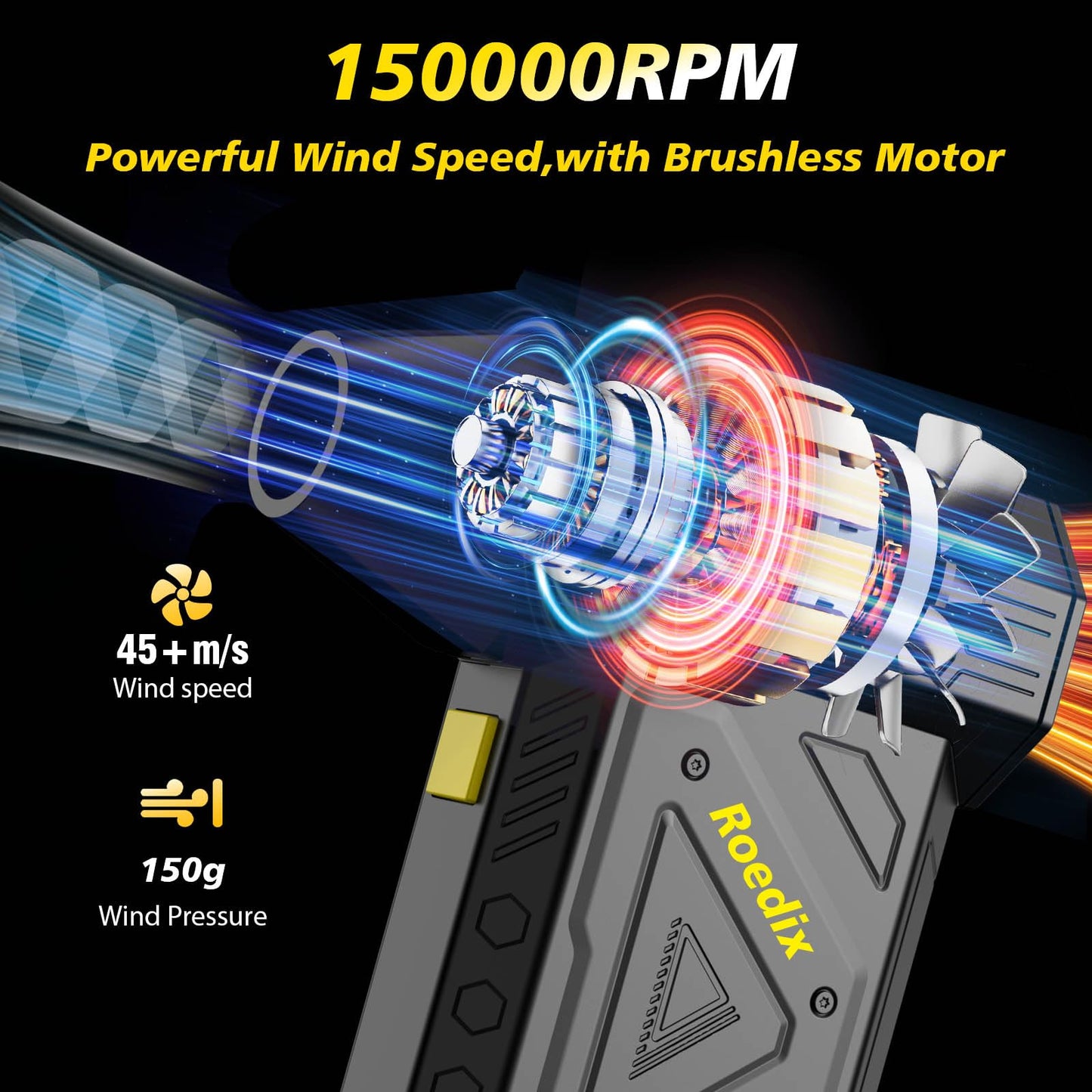Compressed Air Duster, 150000RPM Electric Air Duster, Replace Compressed Air Can - No Canned Air, Portable Air Blower for Computer, Keyboard Clean, Car,Home Cleaning (Yellow)