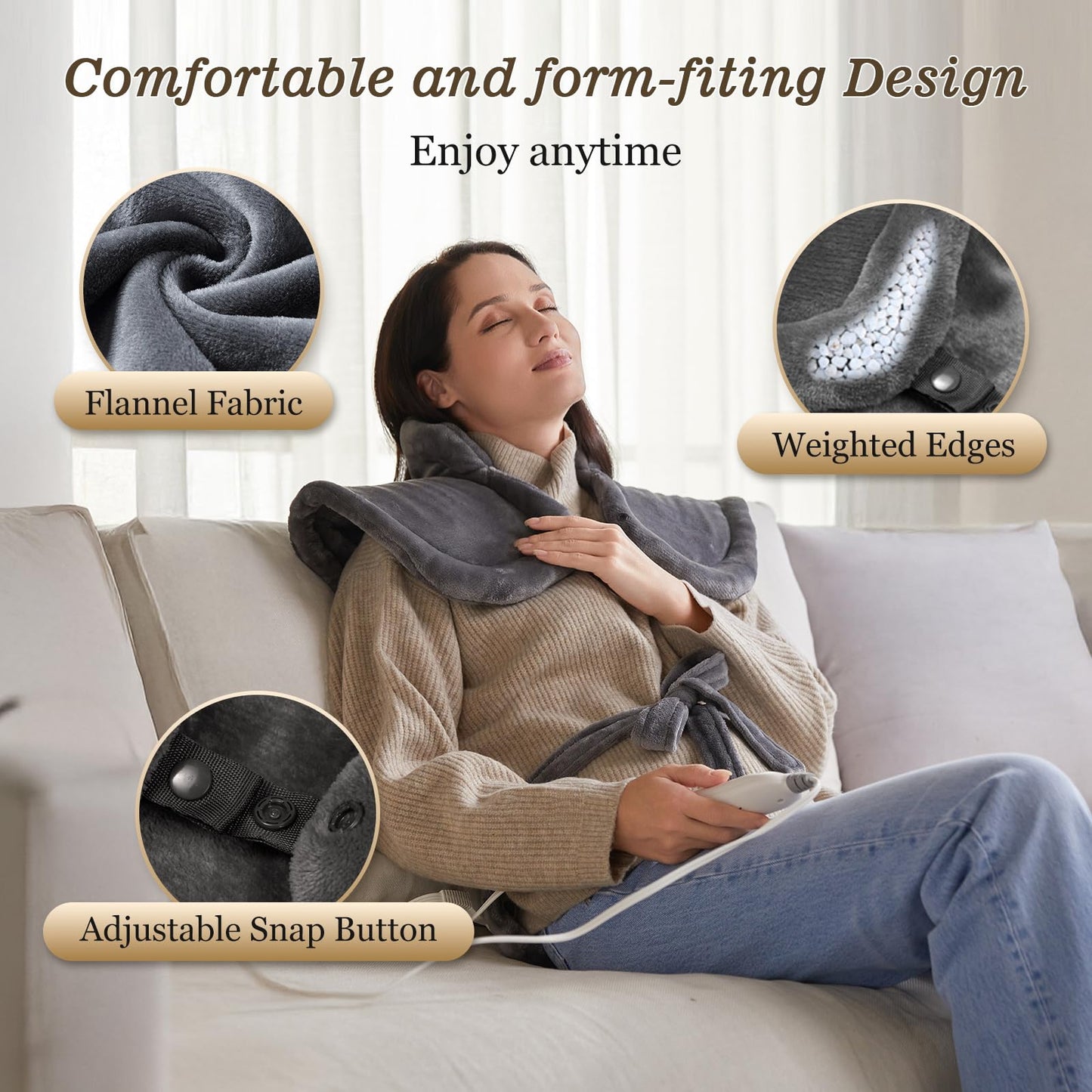 Heating Pad for Neck Shoulder and Back, Mothers Day Gifts for Mom, Deeper Pain Relief and Fast Heating Weighted Heat Wrap, FSA HSA Eligible, Birthday Gifts for Mom Men Dad Wife, ETL Certified, Gray