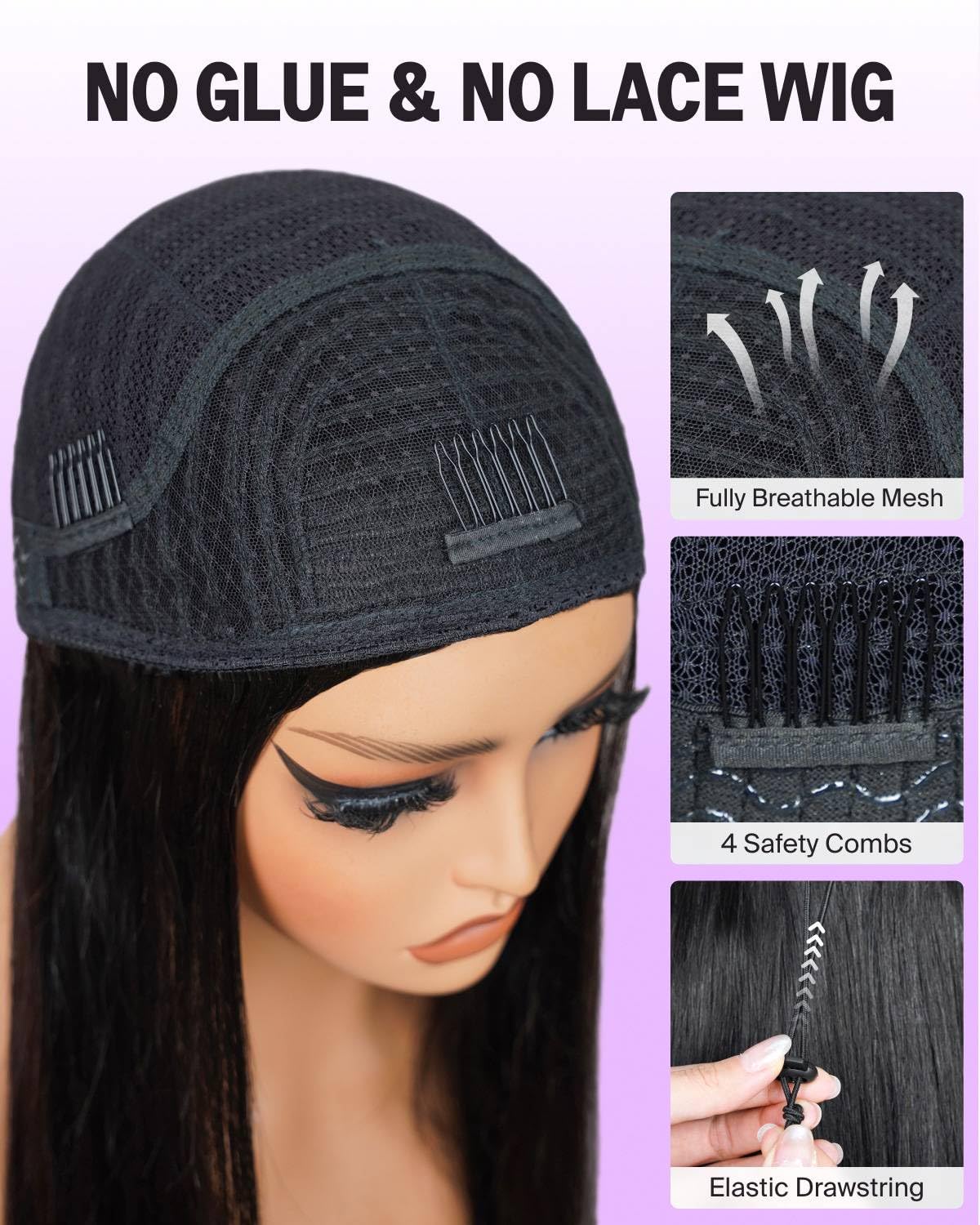 Megalook hair Headband Wig Human Hair Kinky Curly Glueless Wigs Human Hair Machine Made No Lace Headband Wigs,Natural Black Kinky Curly Wig Drawstring Ponytail for Black Women 16 Inch