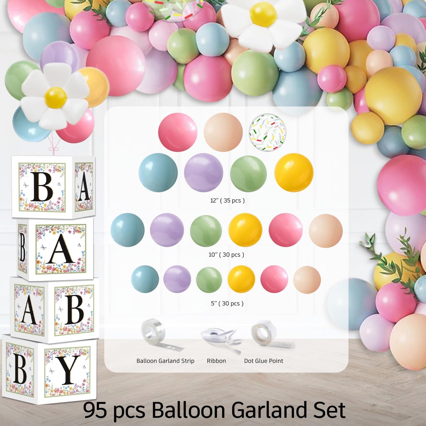 Wildflower Baby Shower Decorations for Girl, All-in-One Set A Wildflower is on the Way Baby Shower Decor, Balloon arch Cake Topper Tableware Balloon Box Backdrop Sash Corsage, Etc