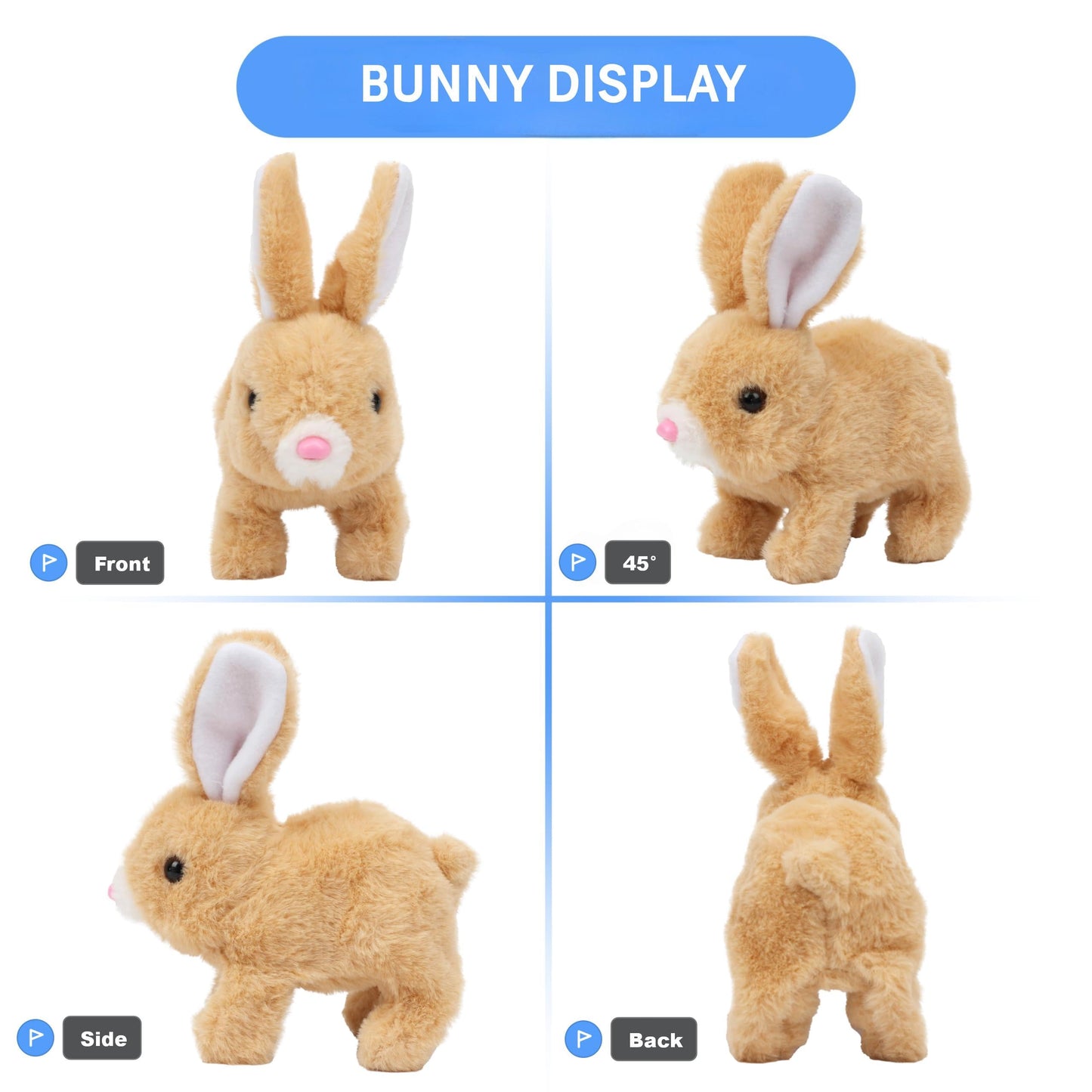 Zloeoa Electronic Interactive Jumping Toy, Realistic Plush Bunny (Brown & White)