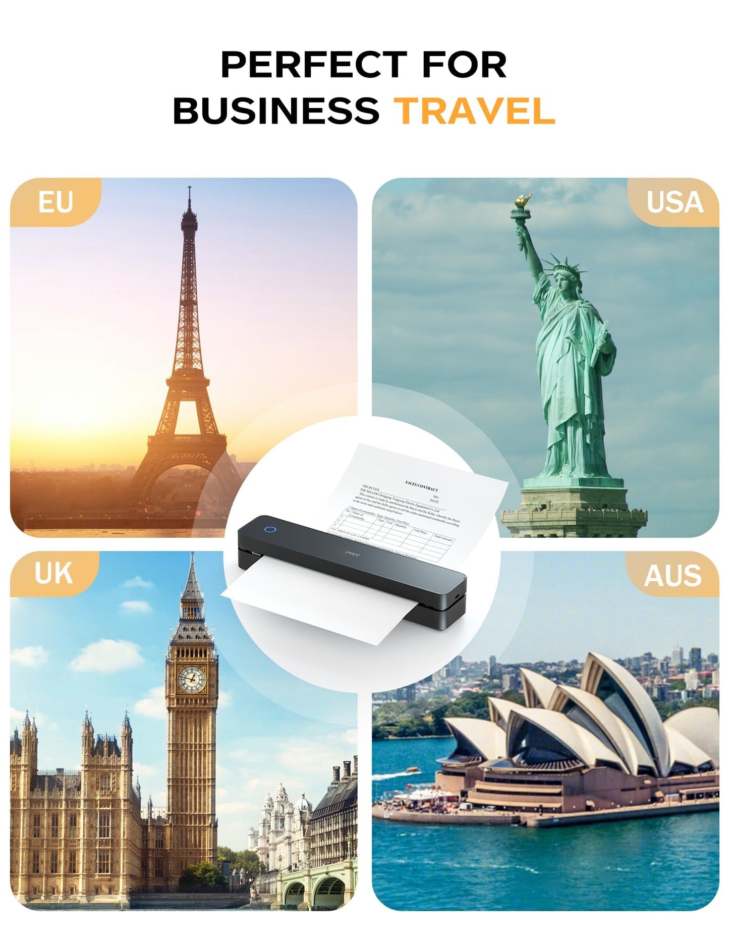 PRT Portable Printer Wireless for Travel, Inkless Bluetooth Compact Mobile Thermal Printer, Supports 8.5" X 11" US Letter, A4 A5, Compatible with iOS, Android, Laptop for Home Use, Office & Vehicles