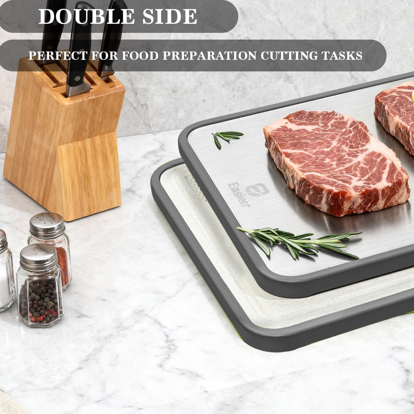 Easierr Extra Large Titanium Cutting Board for Kitchen with Juice Groove, Non Toxic 2-in-1 Cutting Boards for Chopping, Serving, Bread, Meat, Veggies, Pure Titanium and Wheat Straw PP, 17 x 12 inch