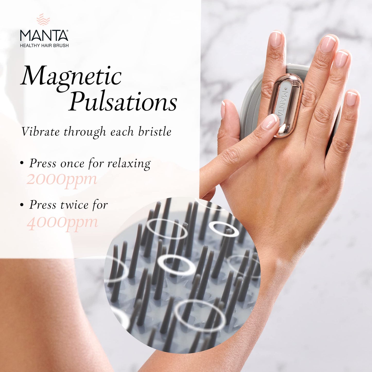 MANTA Pulse Electric Scalp Massager Shampoo Brush, Promotes Healthy Hair Growth, Head Scalp Scrubber, Hair Massager Scalp Exfoliation Brush, Use Dry or Wet, Waterproof Shower Brush for Hair, Grey