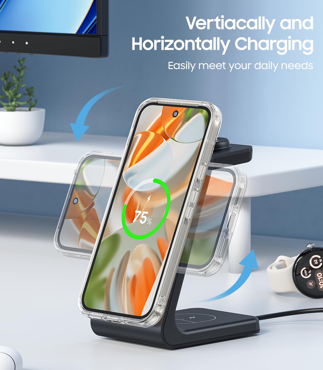 3 in 1 Magnetic Wireless Charger for Google Pixel Watch 3/2, Compatible with MagSafe, Fast Charging Stand with Adapter for Pixel 10/10 Pro Fold/10 Pro XL/9a/9/8/7/6 Pro, Buds(Not for Pixel Watch 4/1)