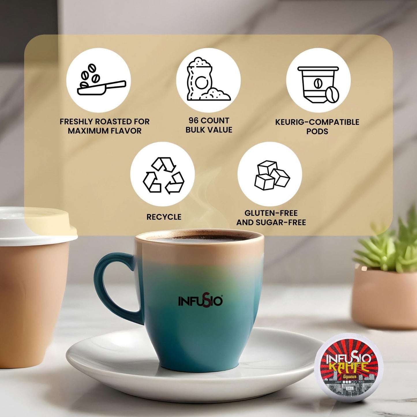 InfuSio Flavored Coffee Pods Variety Pack - 120 Count Flavored Medium Roast, 12 Curated Blends Inspired by Classic Cocktails, Compatible with Keurig K cups 2.0 Brewer