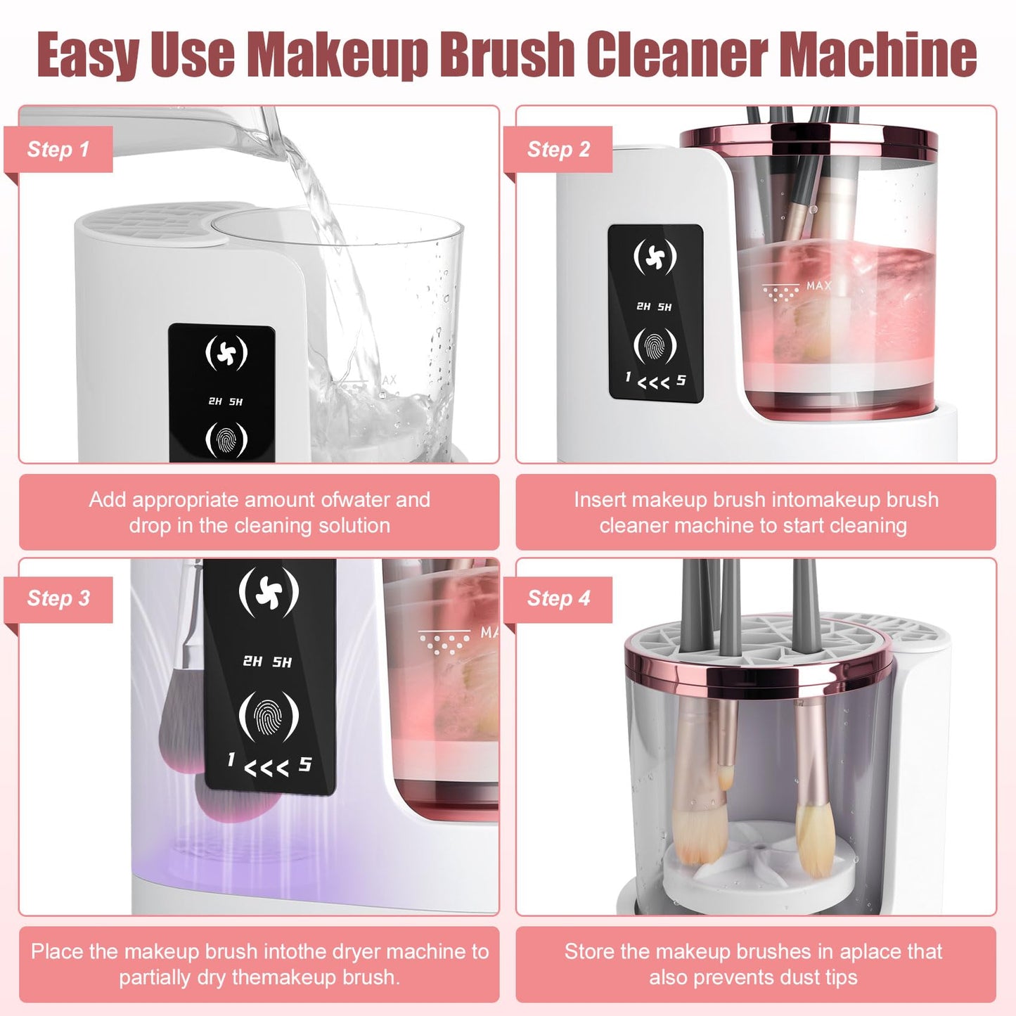 3 IN 1 Makeup Brush Cleaner machine Machine With Make up Brush Dryer- USB Electric Makeup Brush Cleaner. Automatic Washer Cosmetic Brushes Cleaner Tool for All Size Beauty Blender Brush Set, Contour